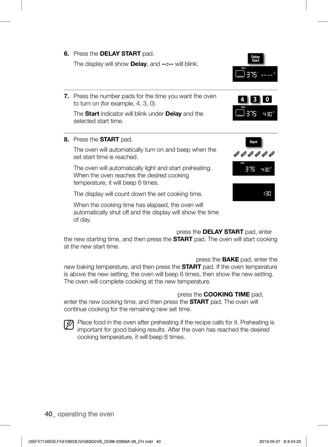 Samsung NX583GOVBWWPKG, NX583GOVBBB, NX583GOVBBPKG, NX583GOVBSRPKG, FX510BGS, FX710BGS user manual Operating the oven 