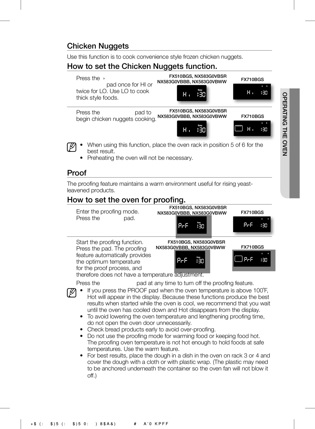 Samsung NX583GOVBBB, NX583GOVBSR How to set the Chicken Nuggets function, Proof, How to set the oven for proofing 