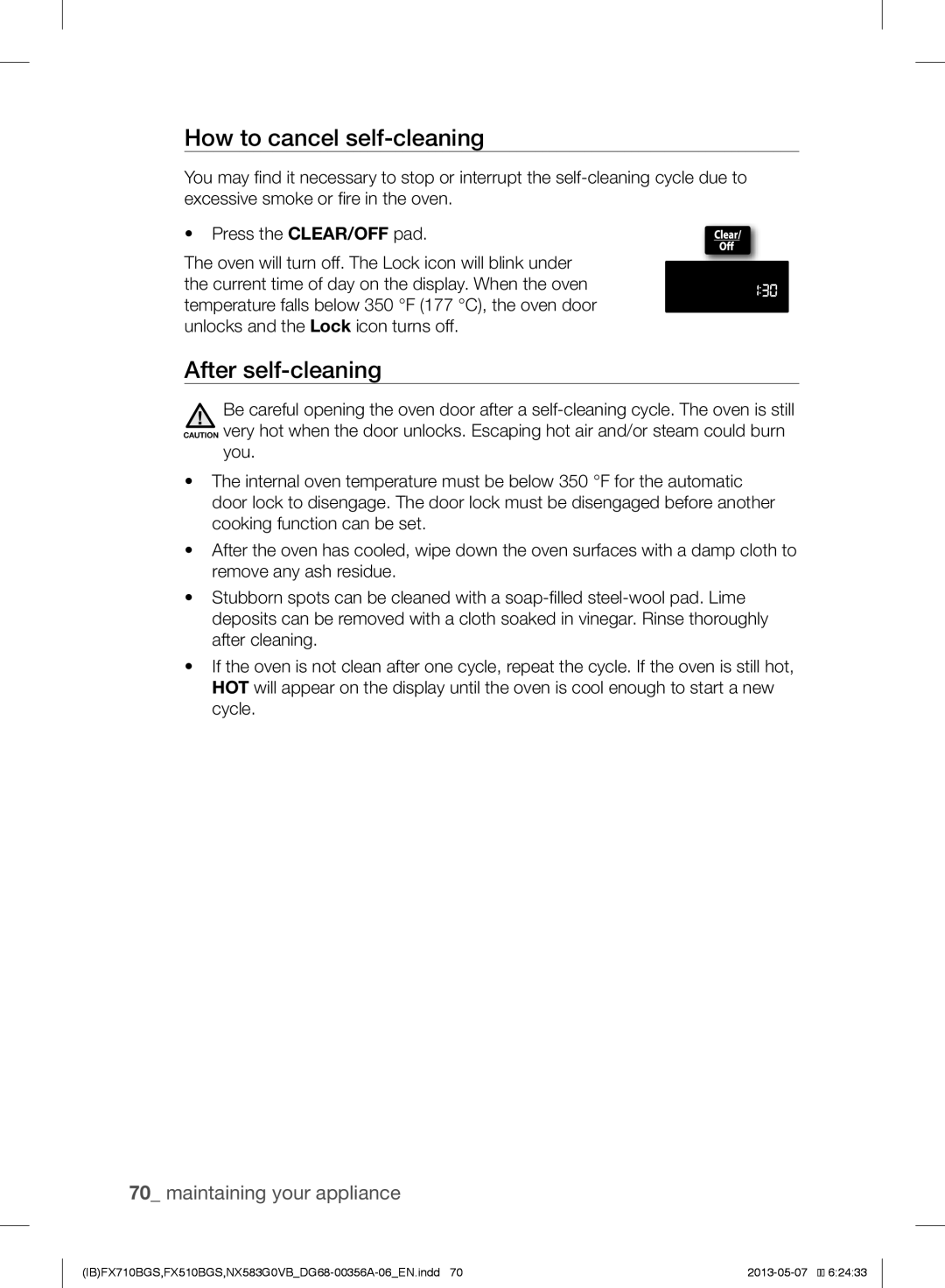 Samsung FX510BGS, NX583GOVBBB, NX583GOVBSR, NX583GOVBWW, NX583GOVBBPKG How to cancel self-cleaning, After self-cleaning 