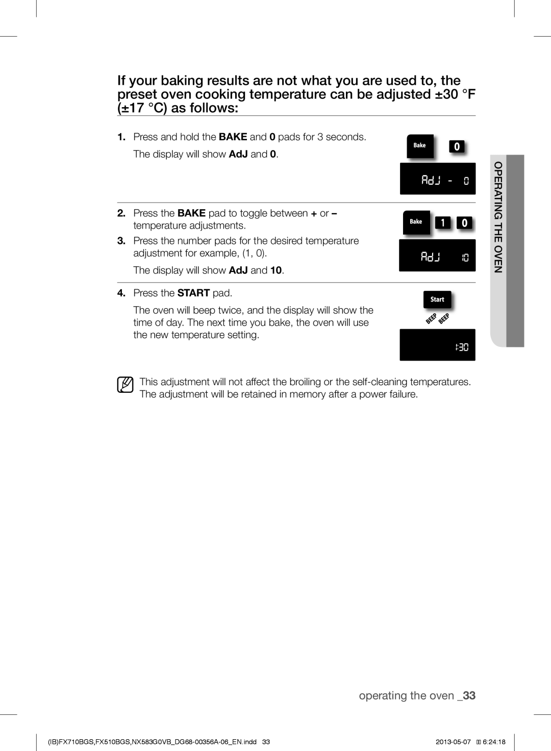 Samsung NX583GOVBSRPKG, NX583GOVBBB, NX583GOVBBPKG, NX583GOVBWWPKG, FX510BGS, FX710BGS user manual operating the oven 
