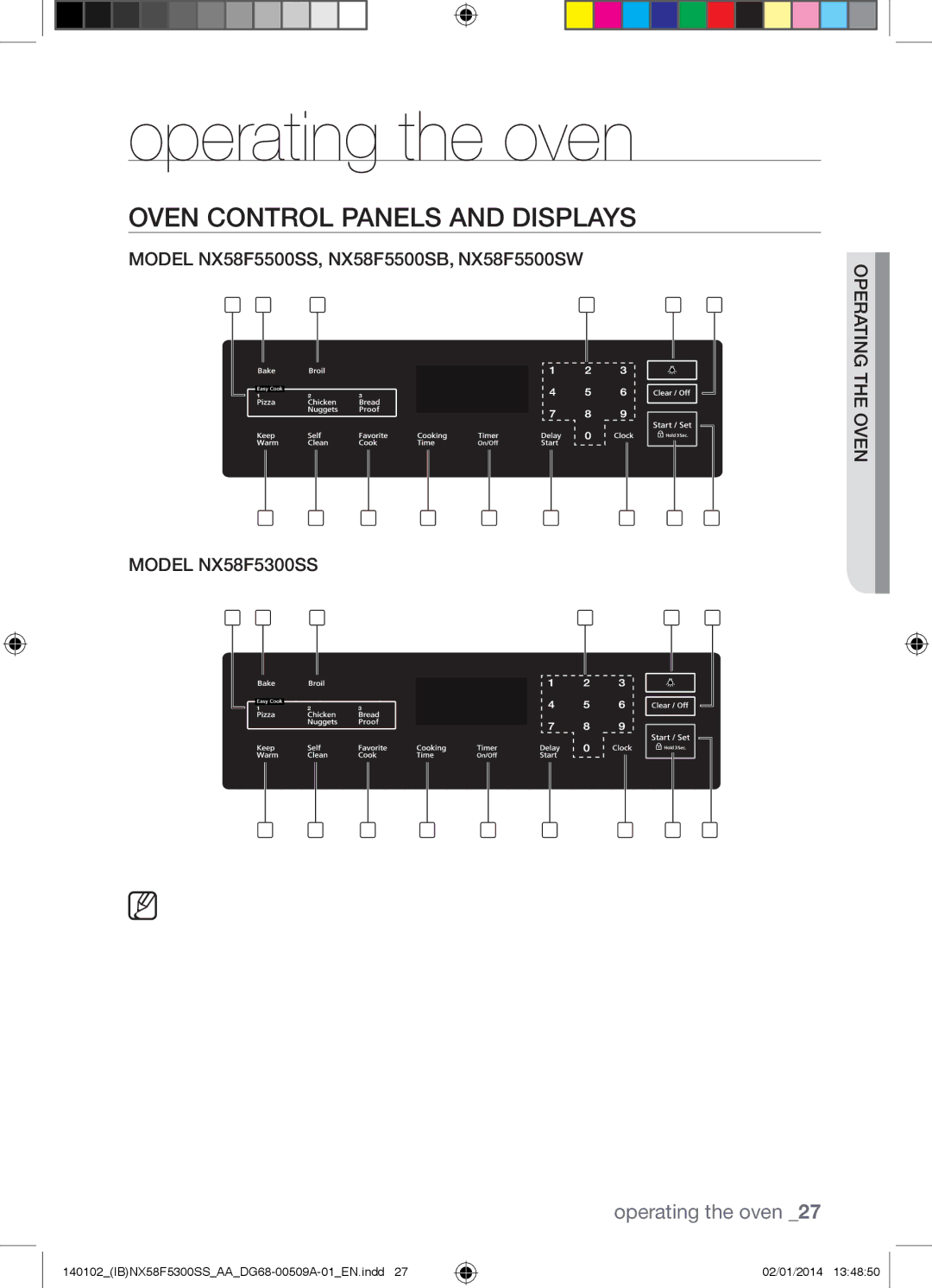 Samsung NX58F5500SW user manual Operating the oven, Oven Control Panels and Displays, Ehtoperngti nev 