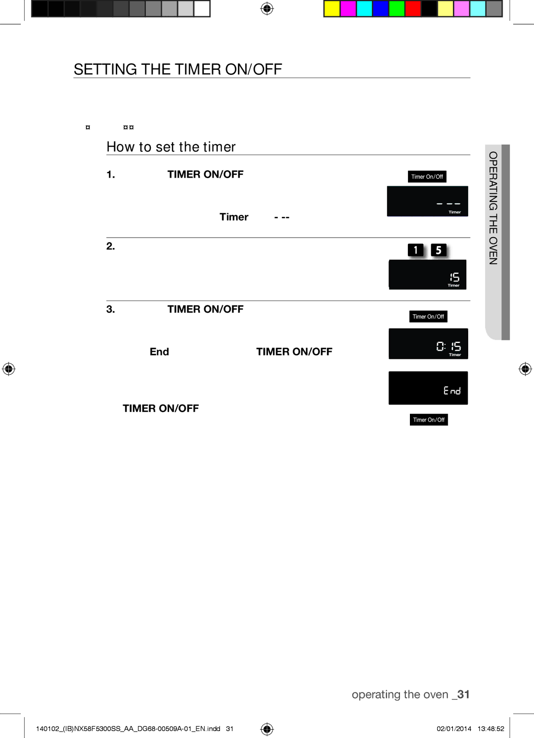 Samsung NX58F5500SW user manual Setting the Timer ON/OFF, How to set the timer 