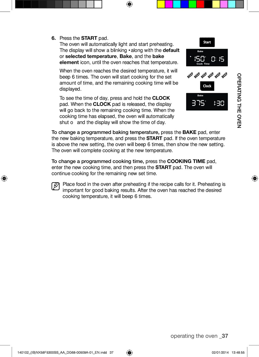 Samsung NX58F5500SW user manual Operating the oven 