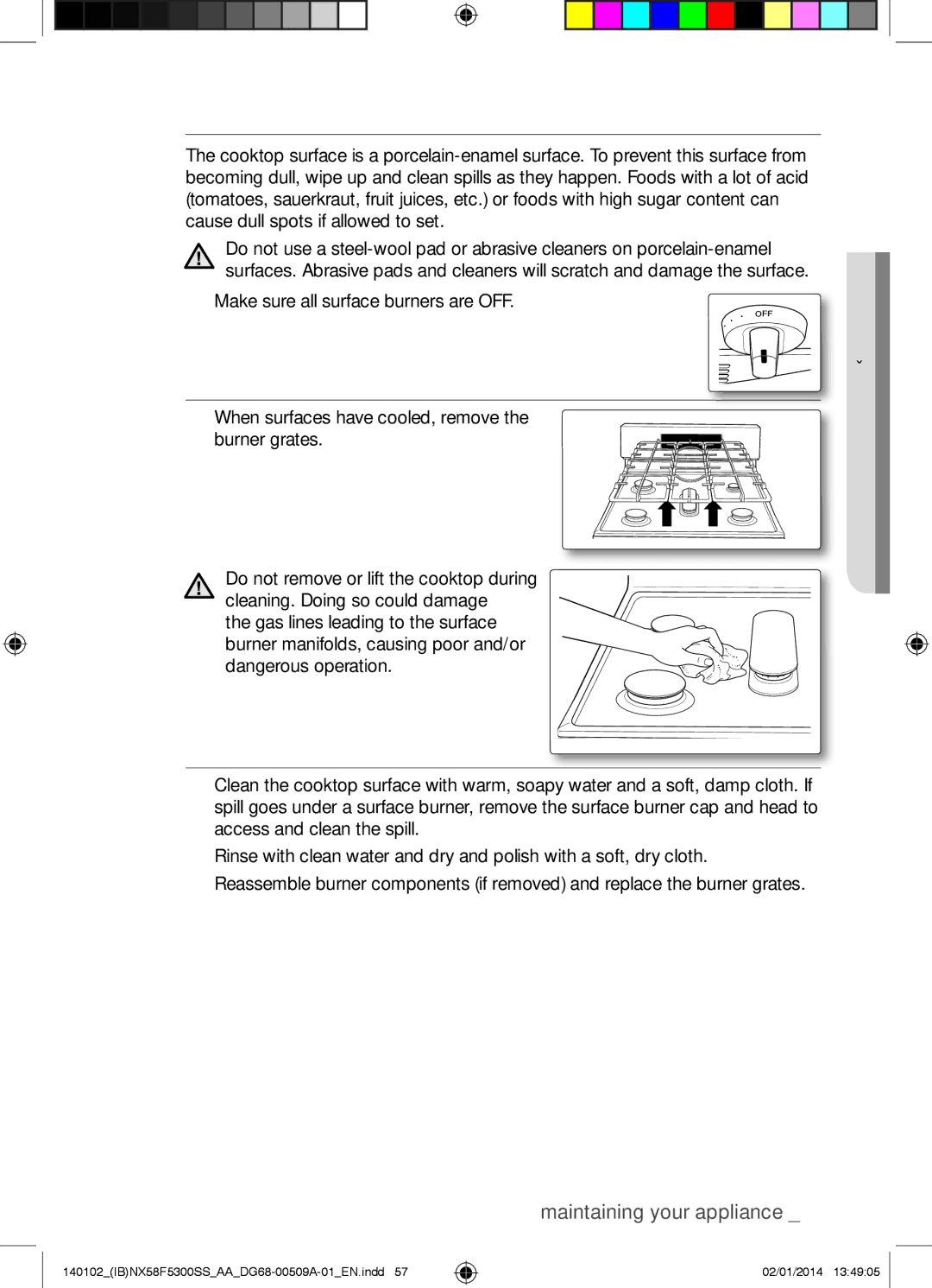 Samsung NX58F5500SW user manual Cooktop surface 