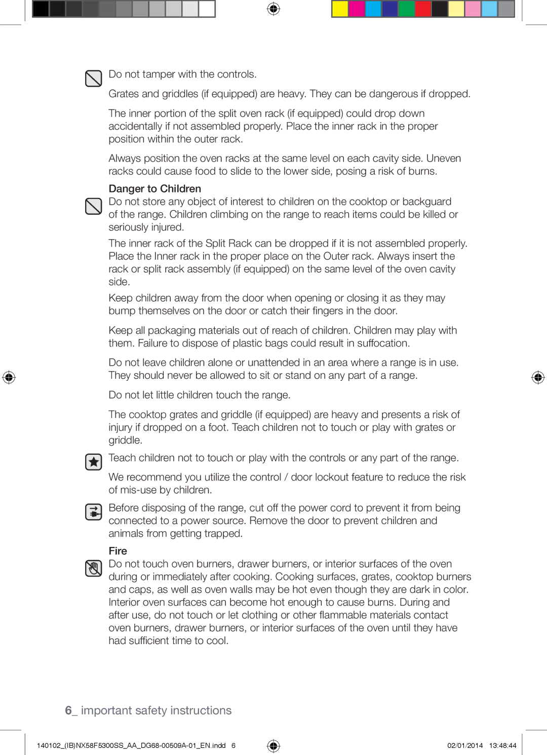 Samsung NX58F5500SW user manual Important safety instructions 