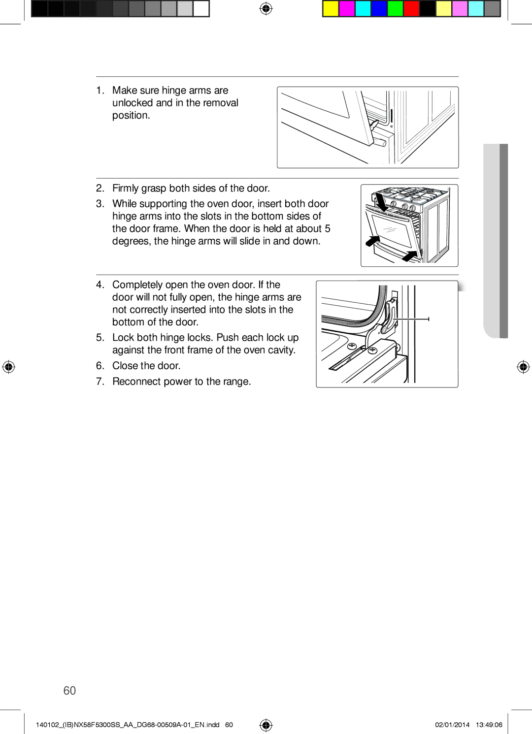 Samsung NX58F5500SW user manual To replace the door, Position Firmly grasp both sides of the door 