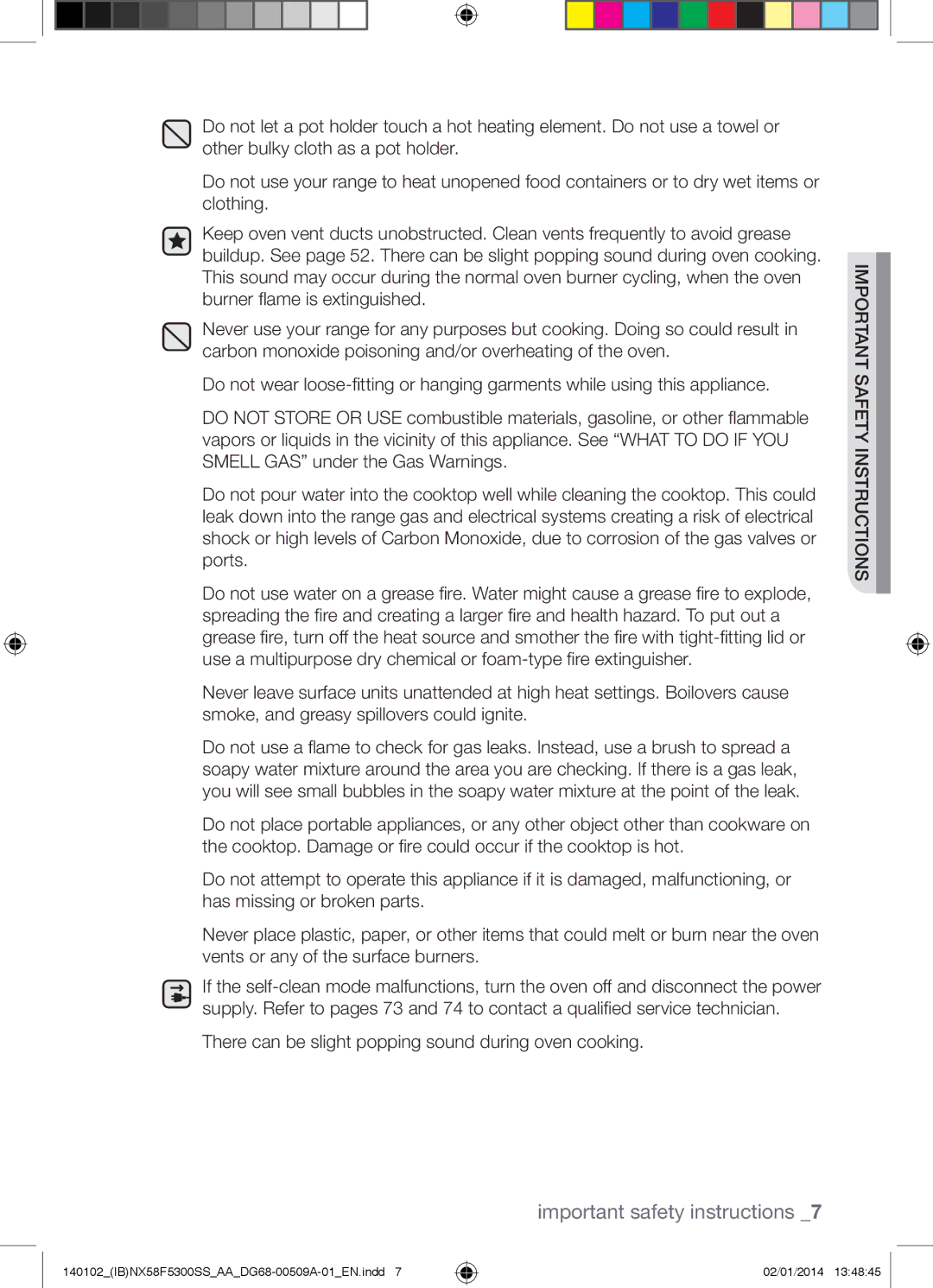 Samsung NX58F5500SW user manual Important safety instructions 