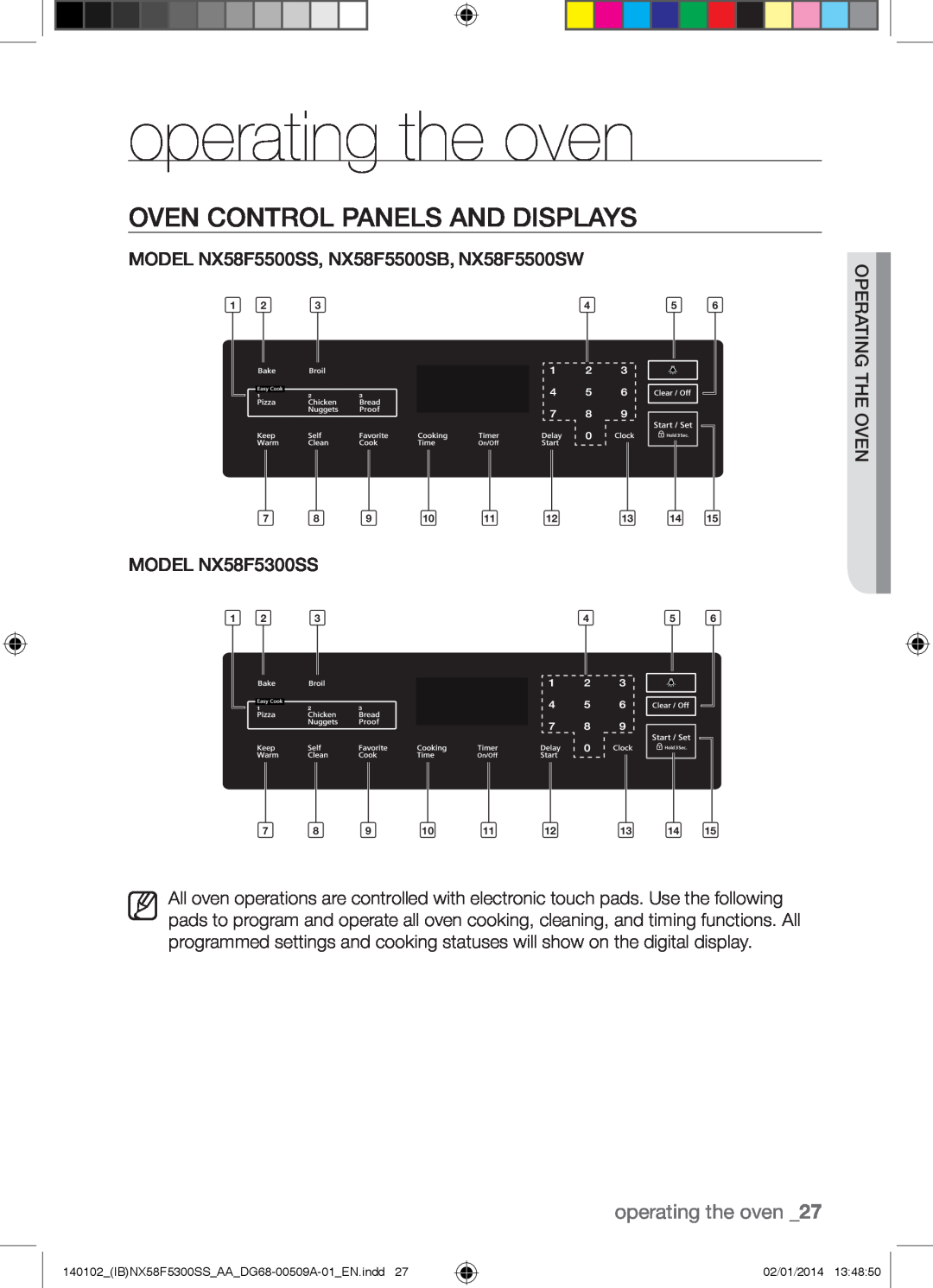 Samsung NX58F5500SW user manual operating the oven, Oven Control Panels And Displays 