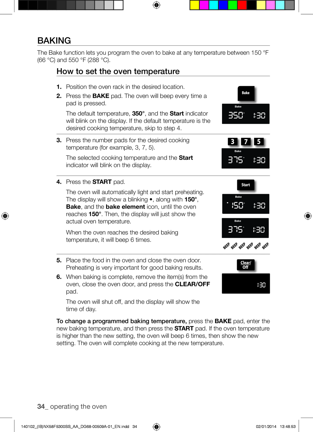 Samsung NX58F5500SW user manual Baking, How to set the oven temperature, operating the oven 