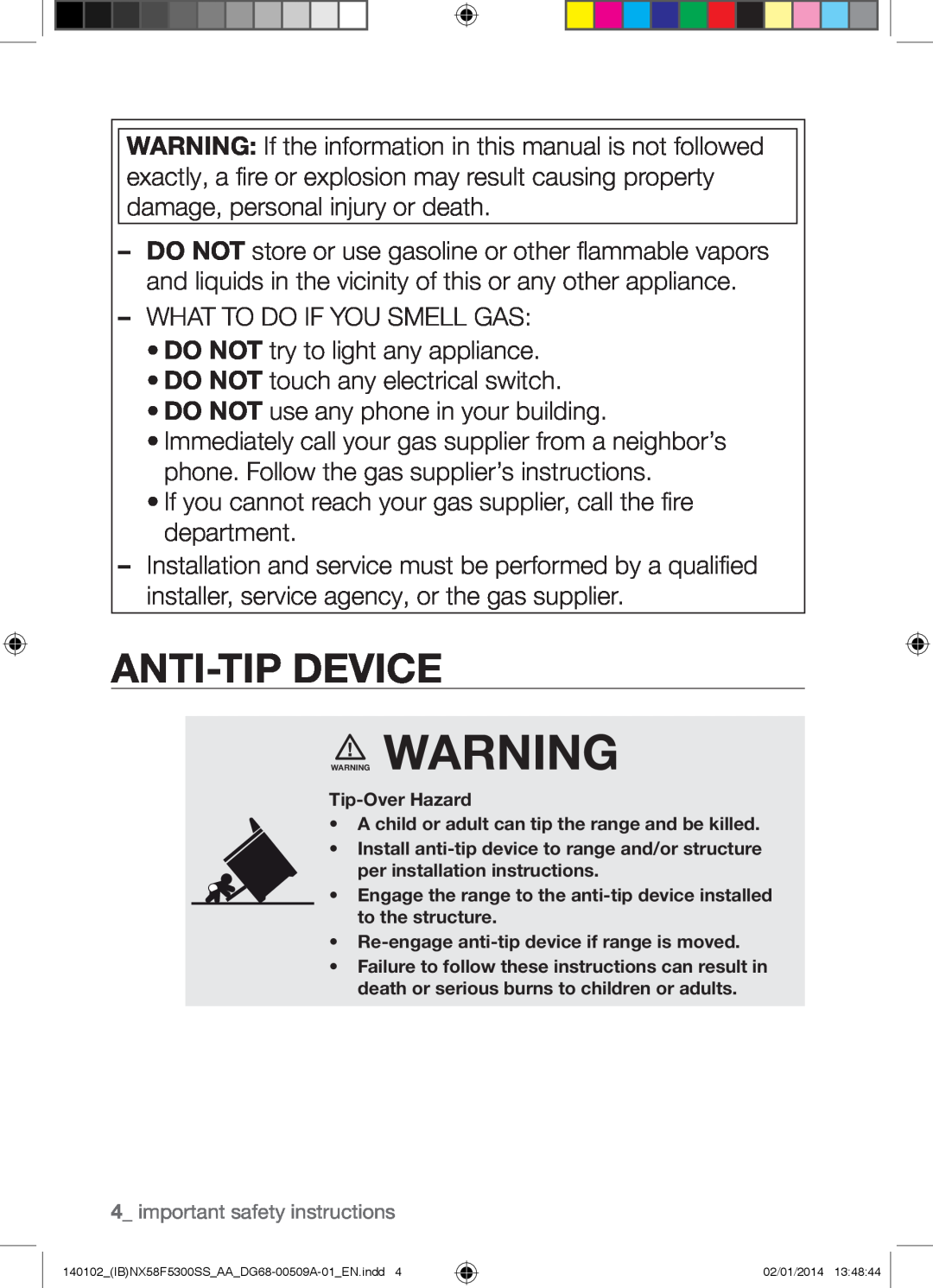 Samsung NX58F5500SW user manual Anti-Tip Device 