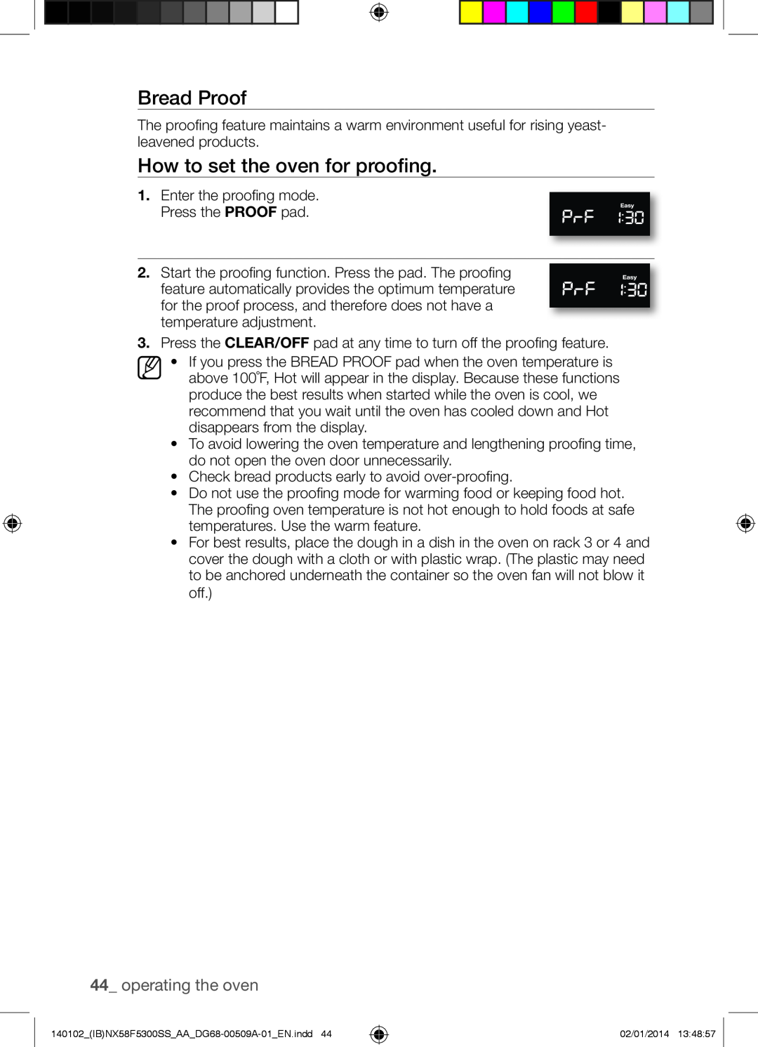 Samsung NX58F5500SW user manual Bread Proof, How to set the oven for proofing, operating the oven 