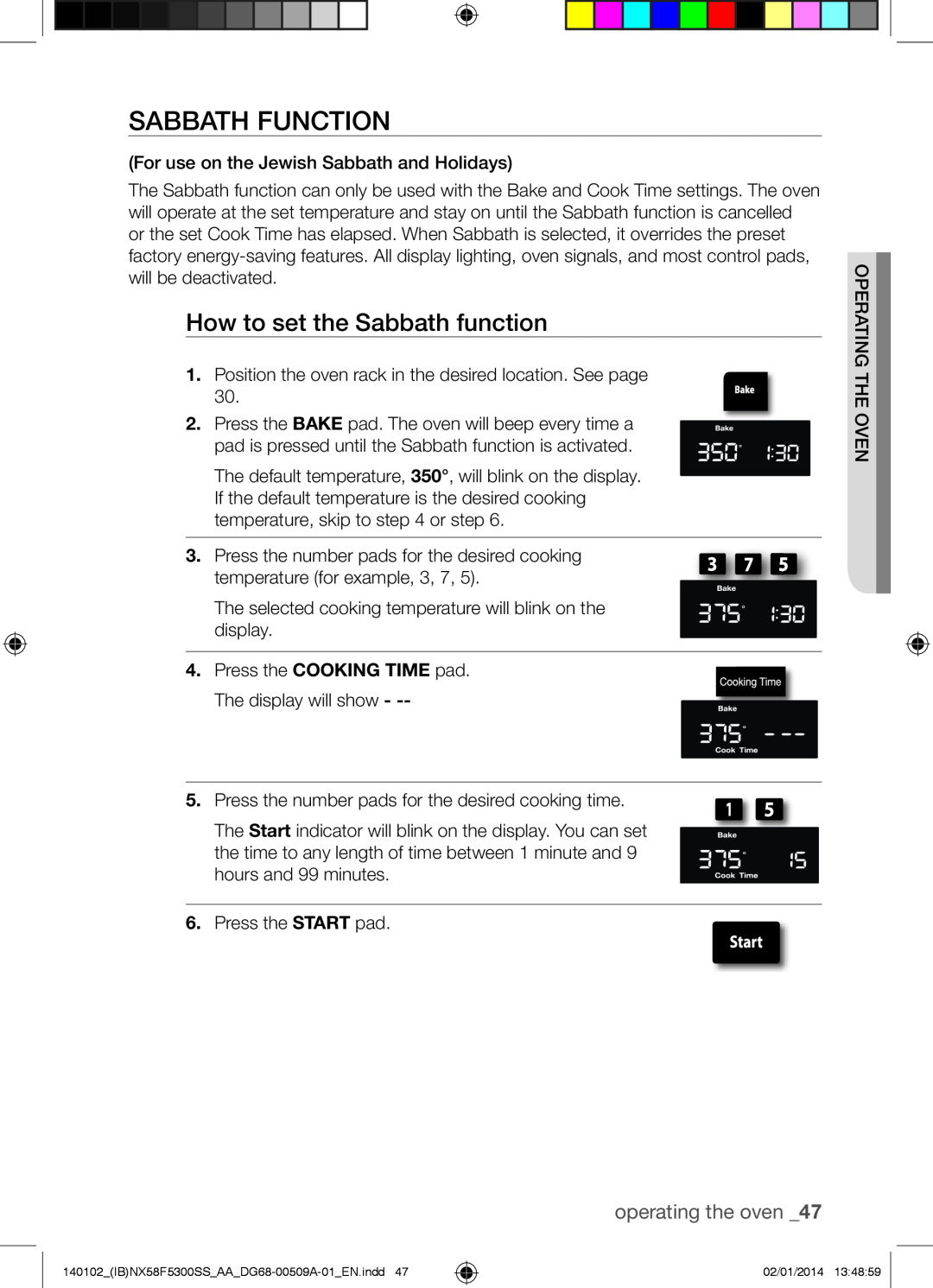 Samsung NX58F5500SW user manual Sabbath Function, How to set the Sabbath function, operating the oven 