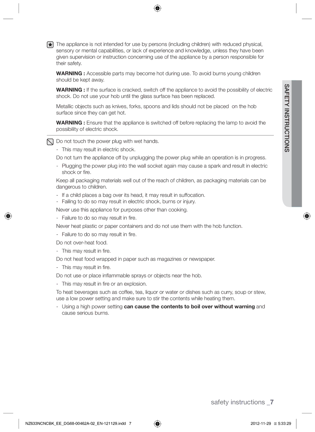 Samsung NZ633NCNCBK/EE manual Insot c truins safety 