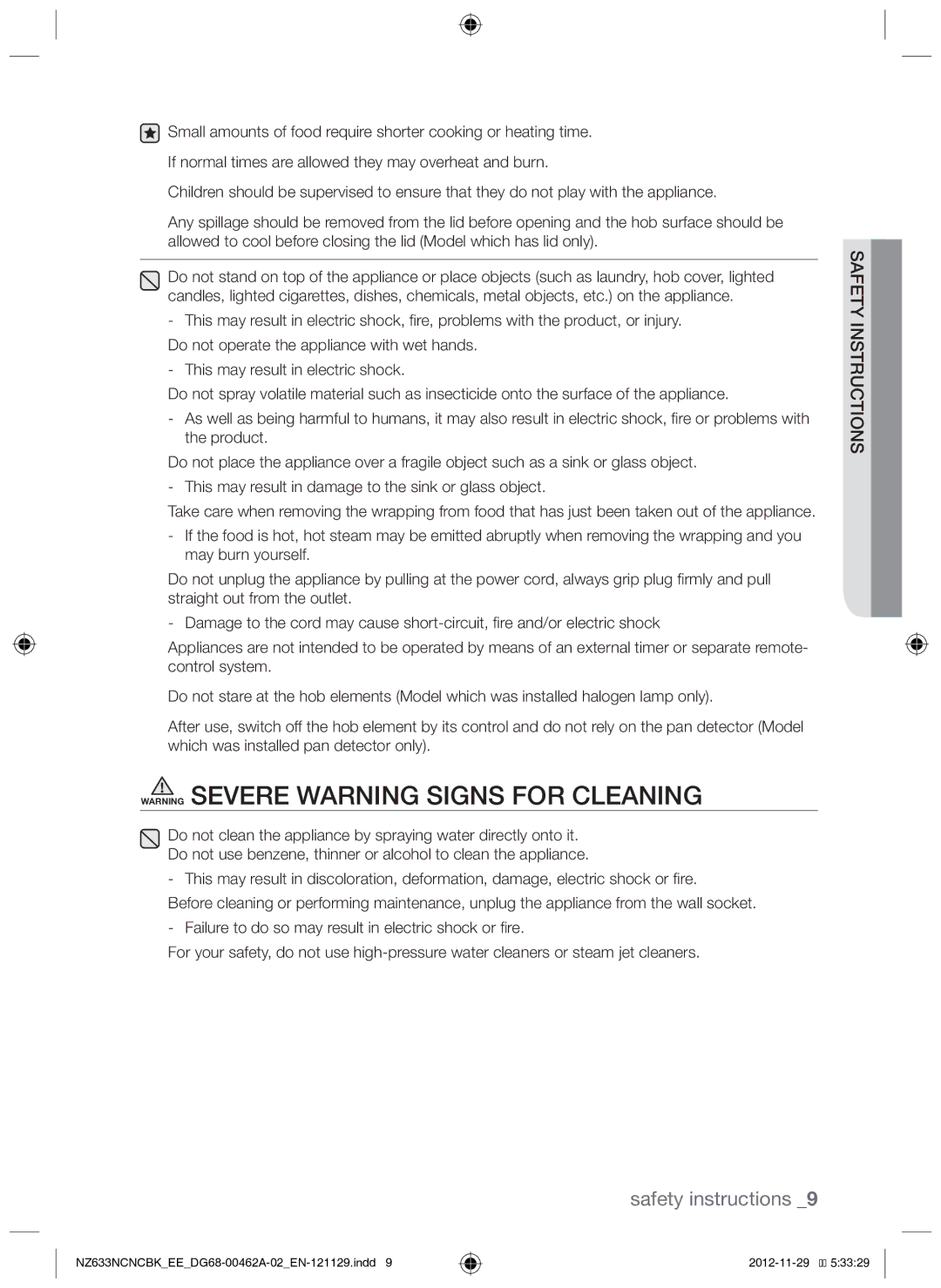 Samsung NZ633NCNCBK/EE manual Safety instructions 