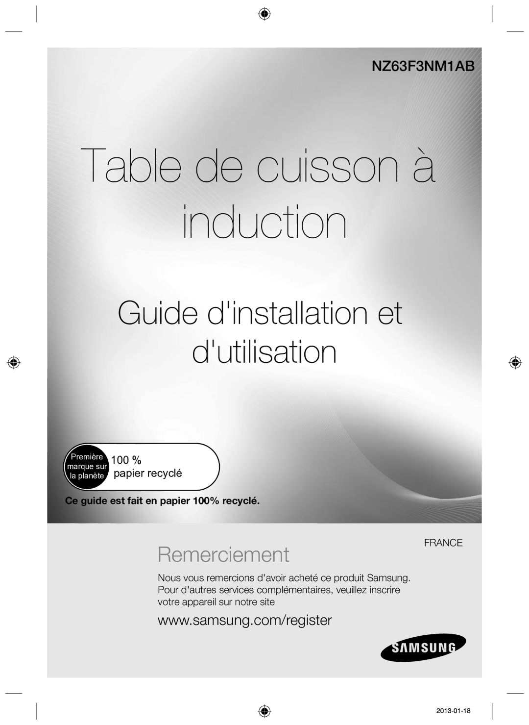 Samsung NZ63F3NM1AB/UR manual Table de cuisson à induction 