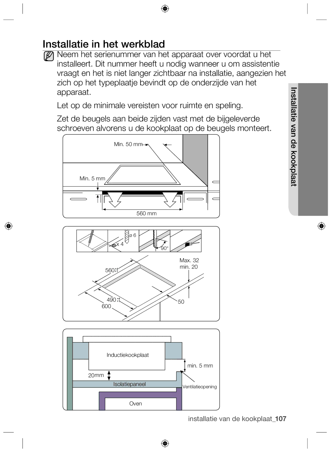 Samsung NZ63F3NM1AB/UR manual Installatie in het werkblad 