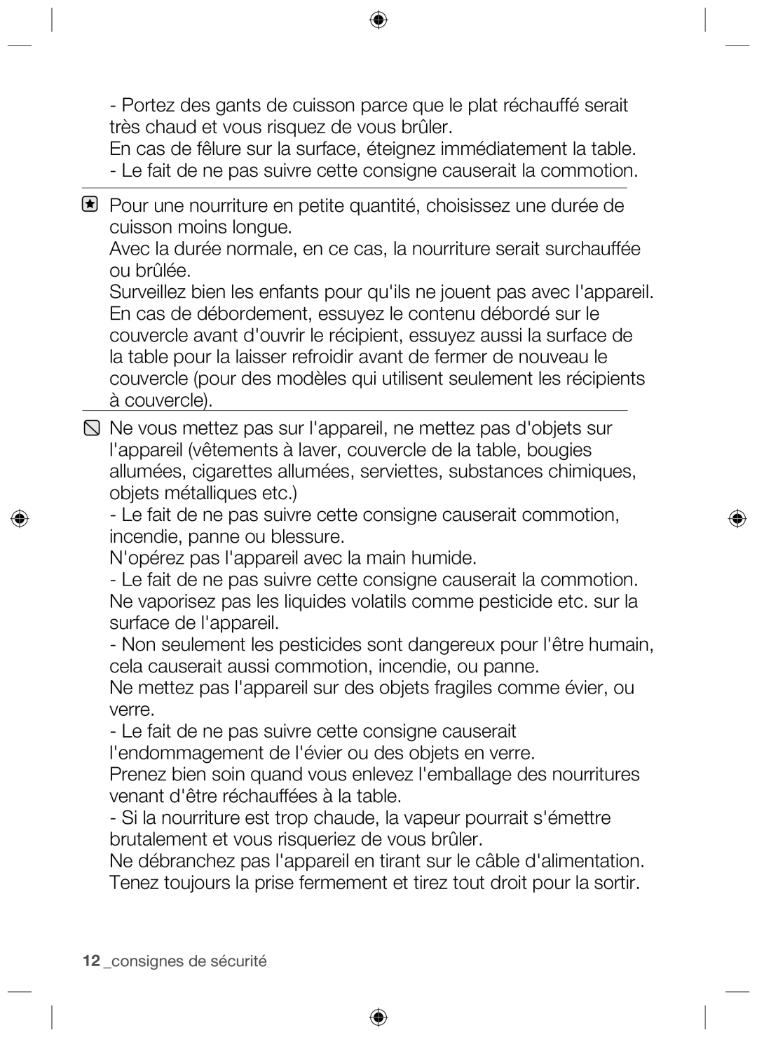 Samsung NZ63F3NM1AB/UR manual Consignes de sécurité 