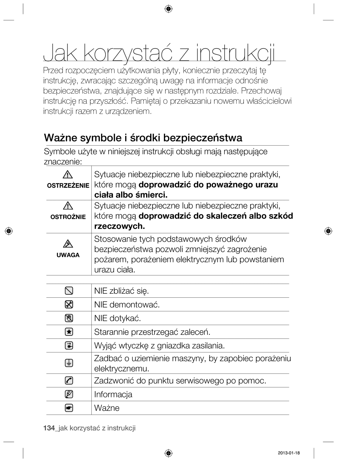 Samsung NZ63F3NM1AB/UR Jak korzystać z instrukcji, Ważne symbole i środki bezpieczeństwa, Ciała albo śmierci, Rzeczowych 