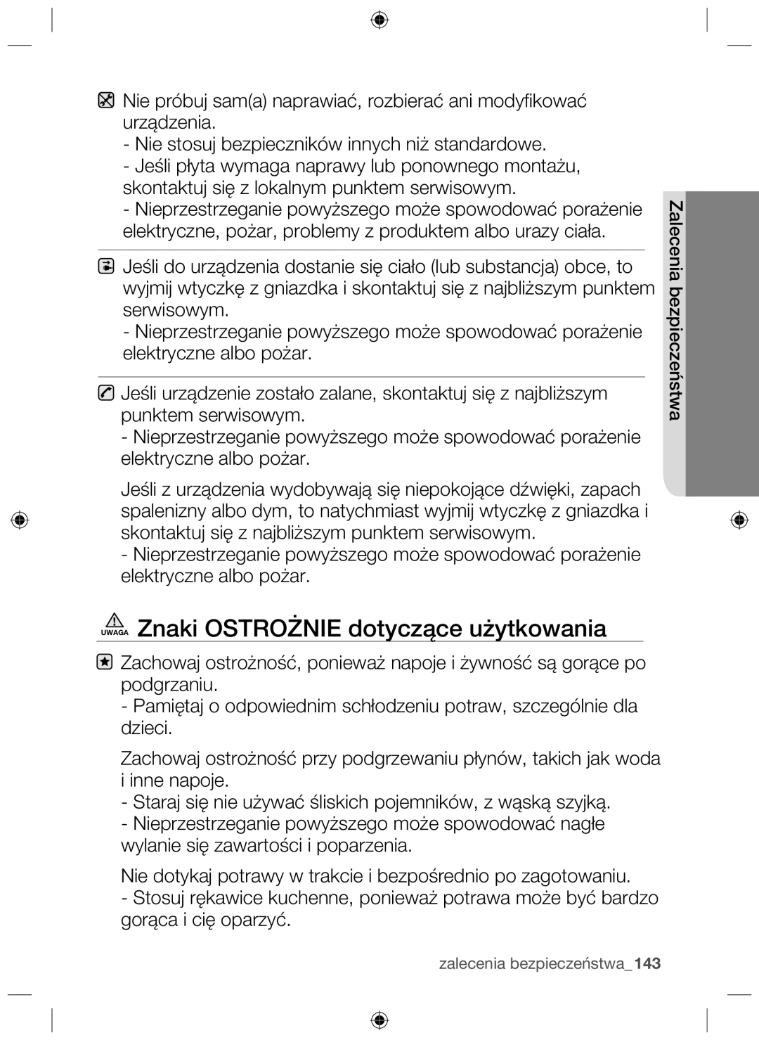 Samsung NZ63F3NM1AB/UR manual Uwaga Znaki Ostrożnie dotyczące użytkowania 