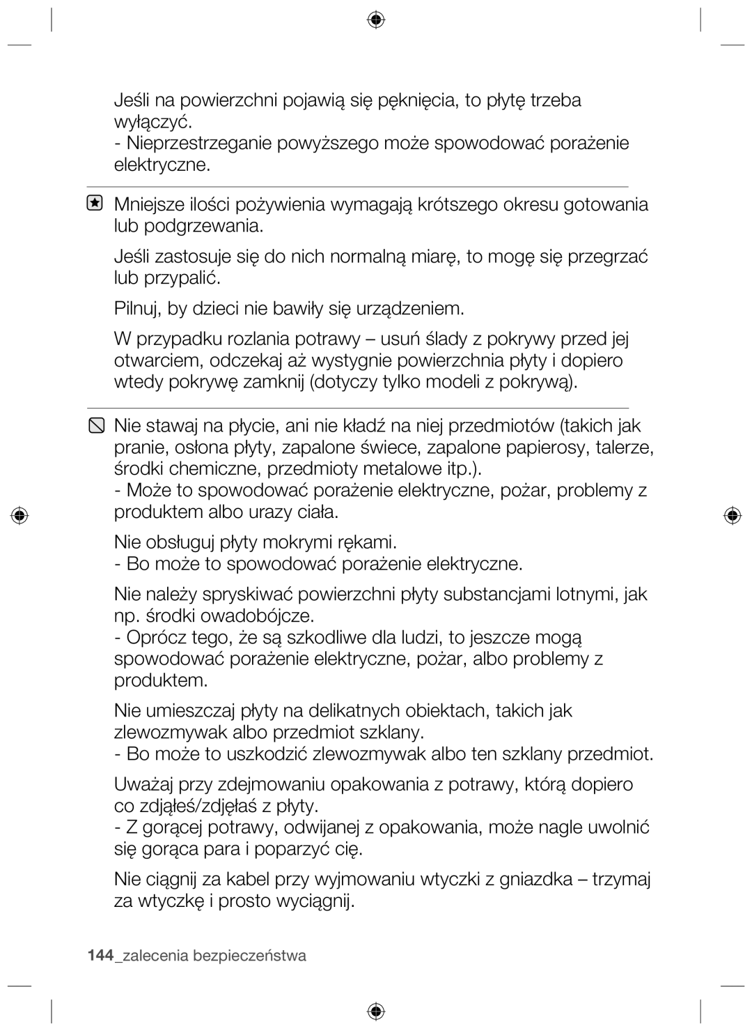 Samsung NZ63F3NM1AB/UR manual 144zalecenia bezpieczeństwa 