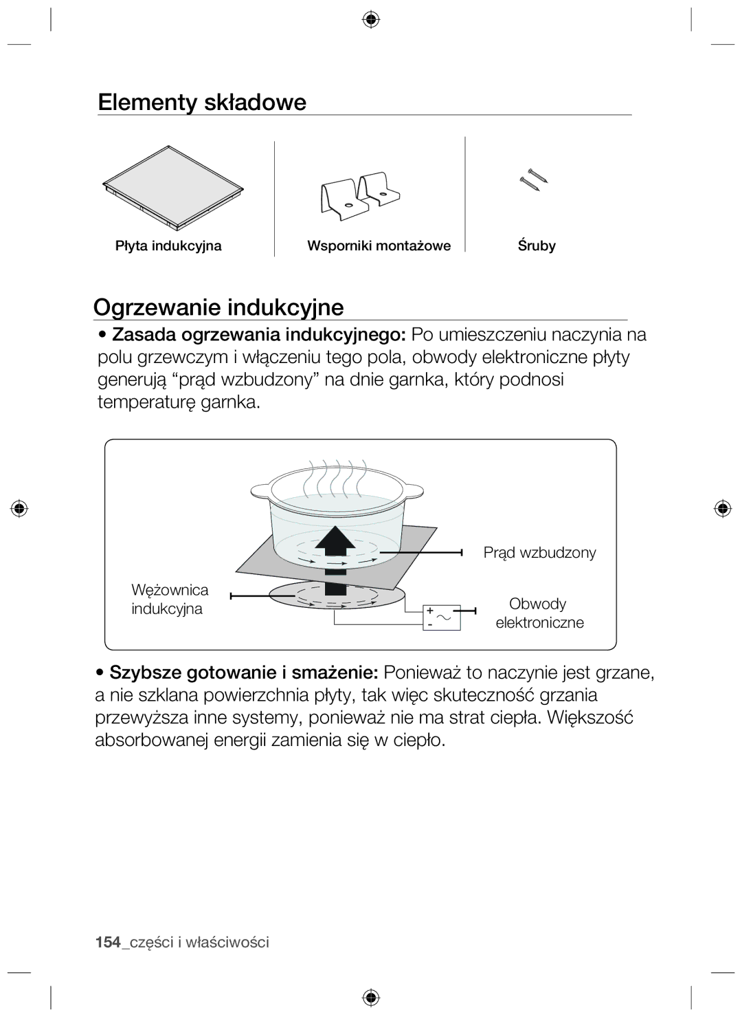 Samsung NZ63F3NM1AB/UR manual Elementy składowe, Ogrzewanie indukcyjne 