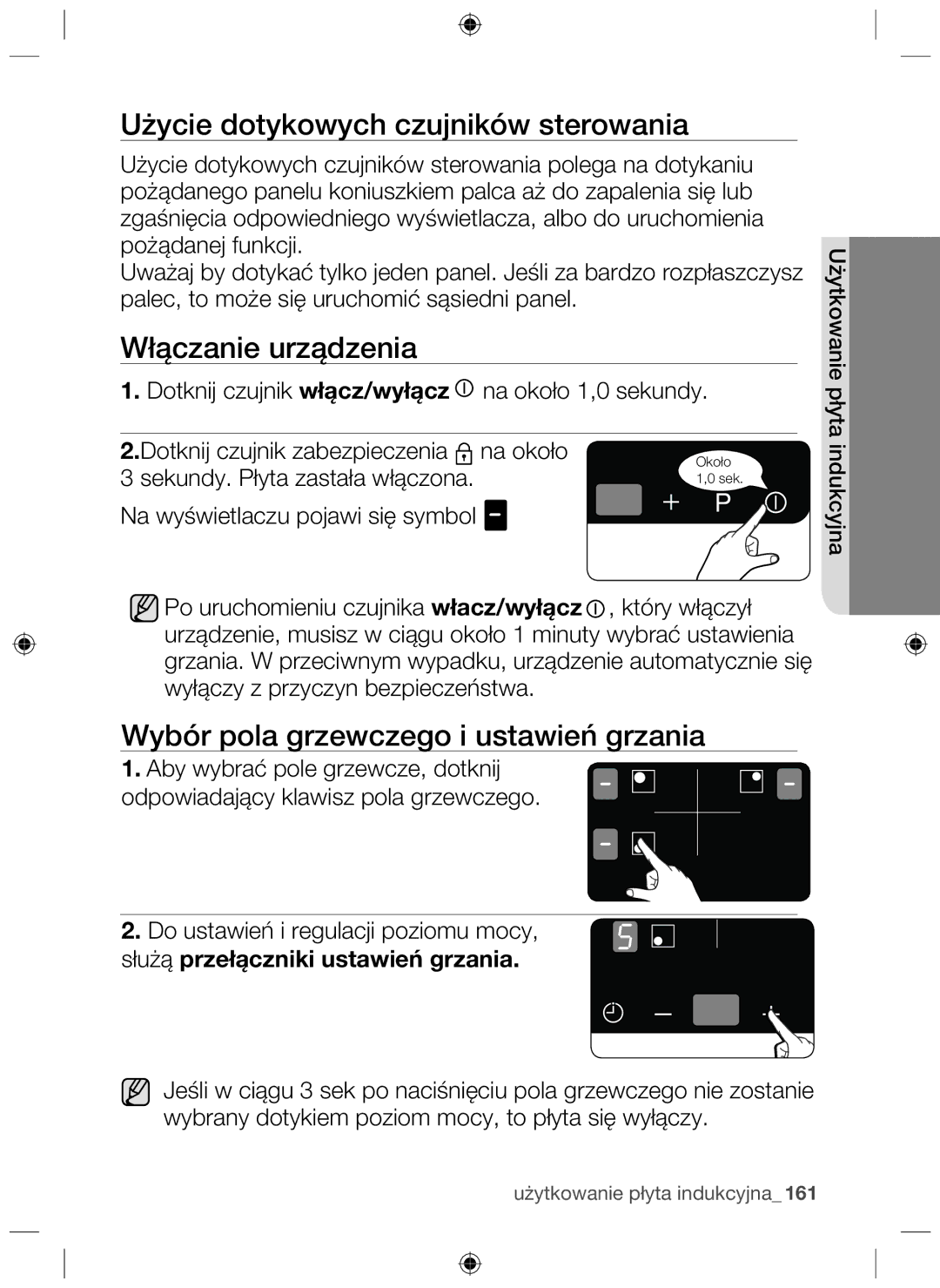 Samsung NZ63F3NM1AB/UR manual Użycie dotykowych czujników sterowania, Włączanie urządzenia 