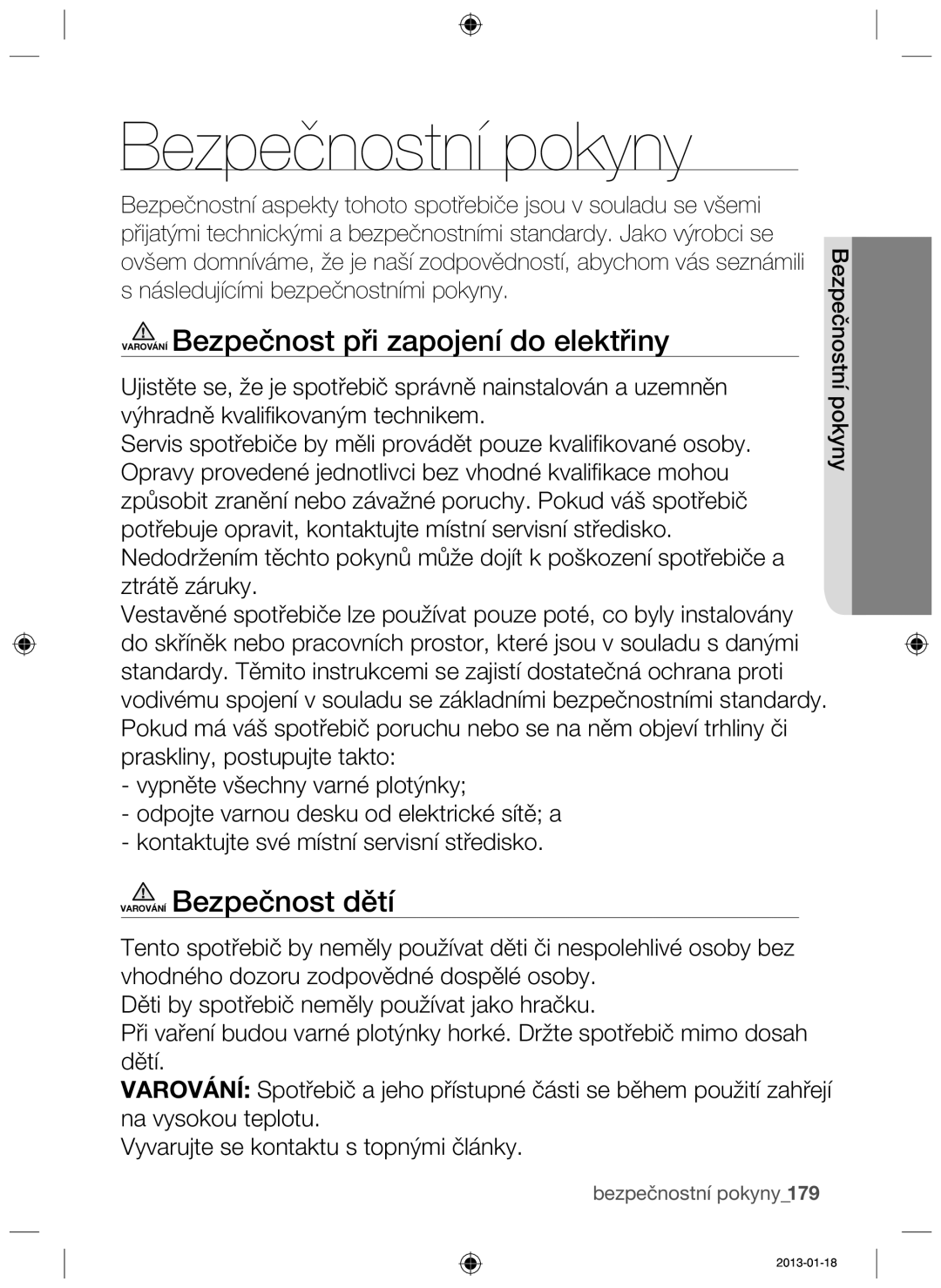 Samsung NZ63F3NM1AB/UR manual Bezpečnostní pokyny, Varování Bezpečnost při zapojení do elektřiny, Varování Bezpečnost dětí 