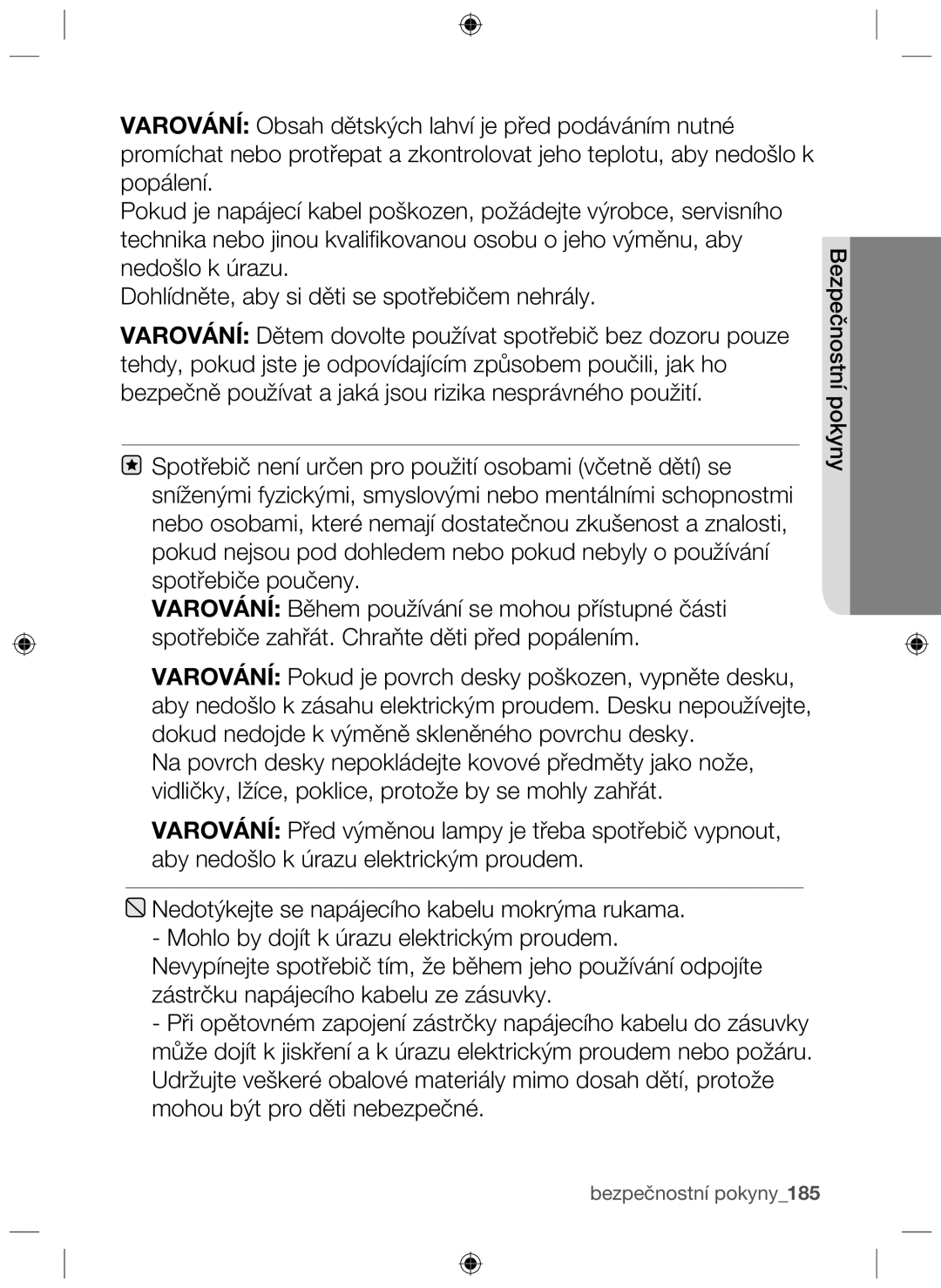 Samsung NZ63F3NM1AB/UR manual Bezpečnostní pokyny185 