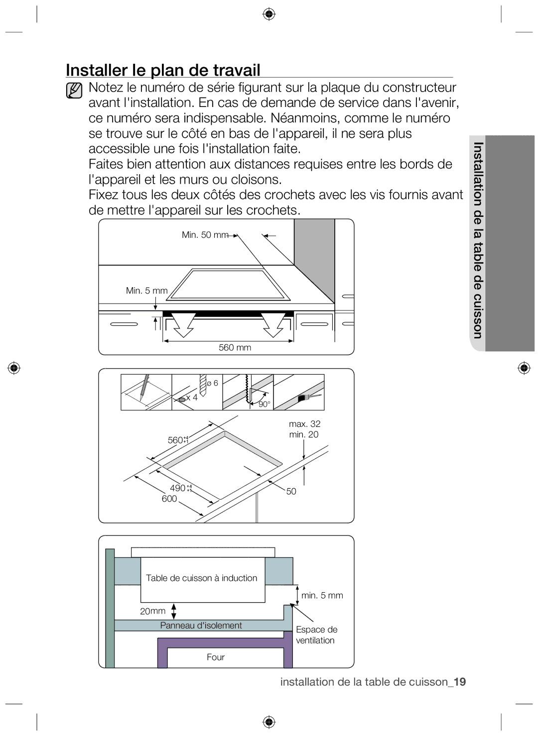 Samsung NZ63F3NM1AB/UR manual Installer le plan de travail 