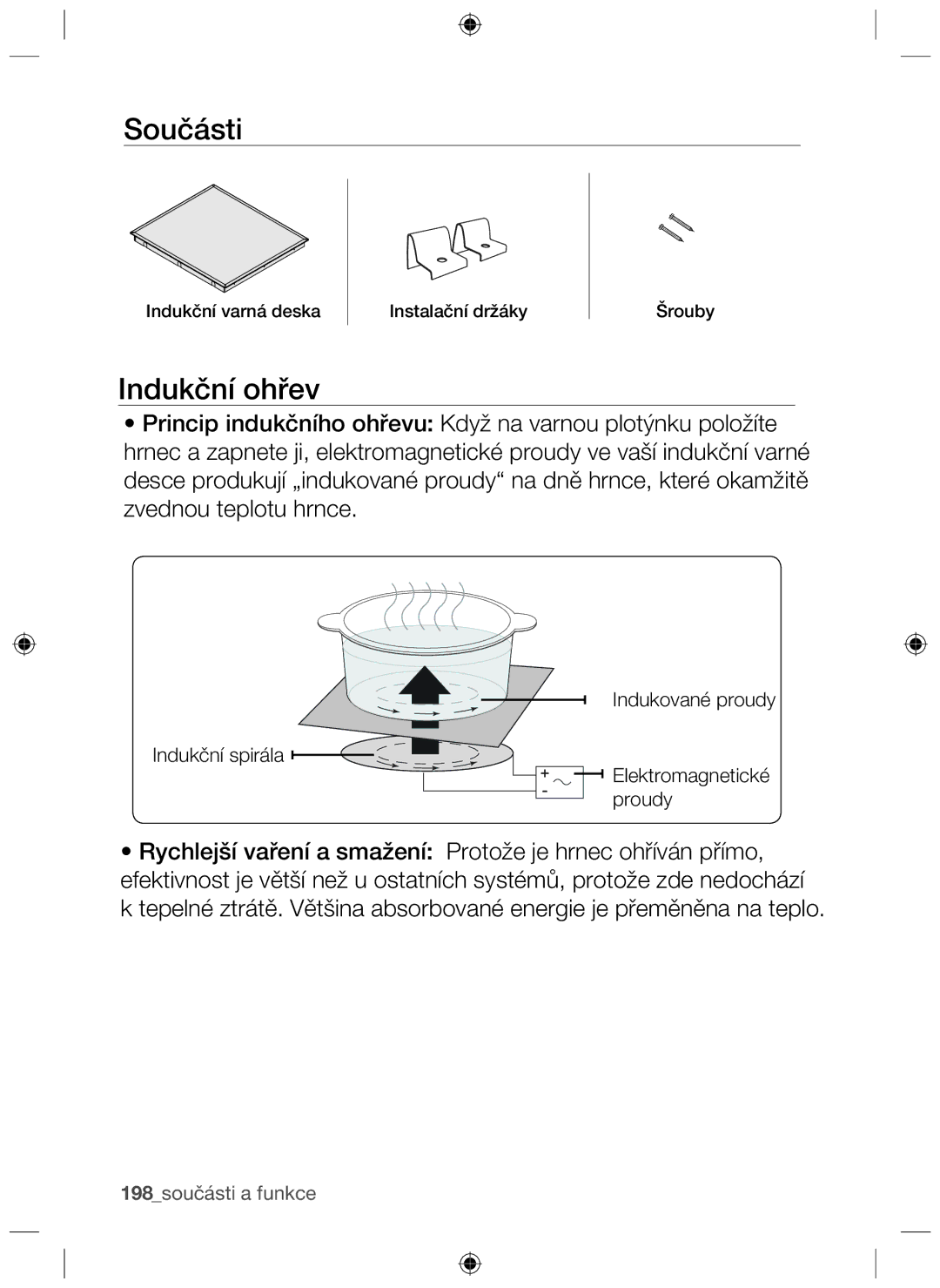 Samsung NZ63F3NM1AB/UR manual Součásti, Indukční ohřev 