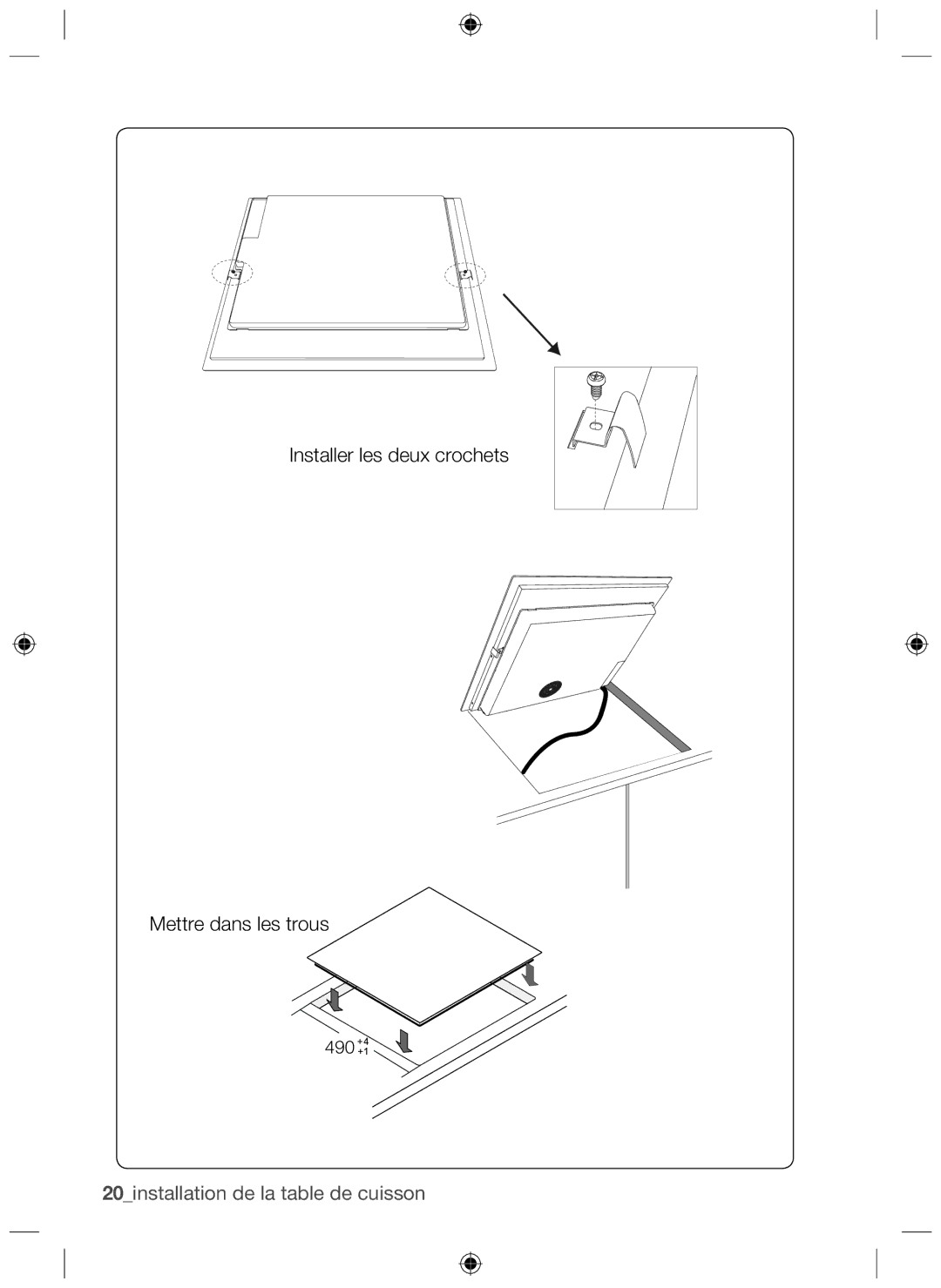 Samsung NZ63F3NM1AB/UR manual 20installation de la table de cuisson 