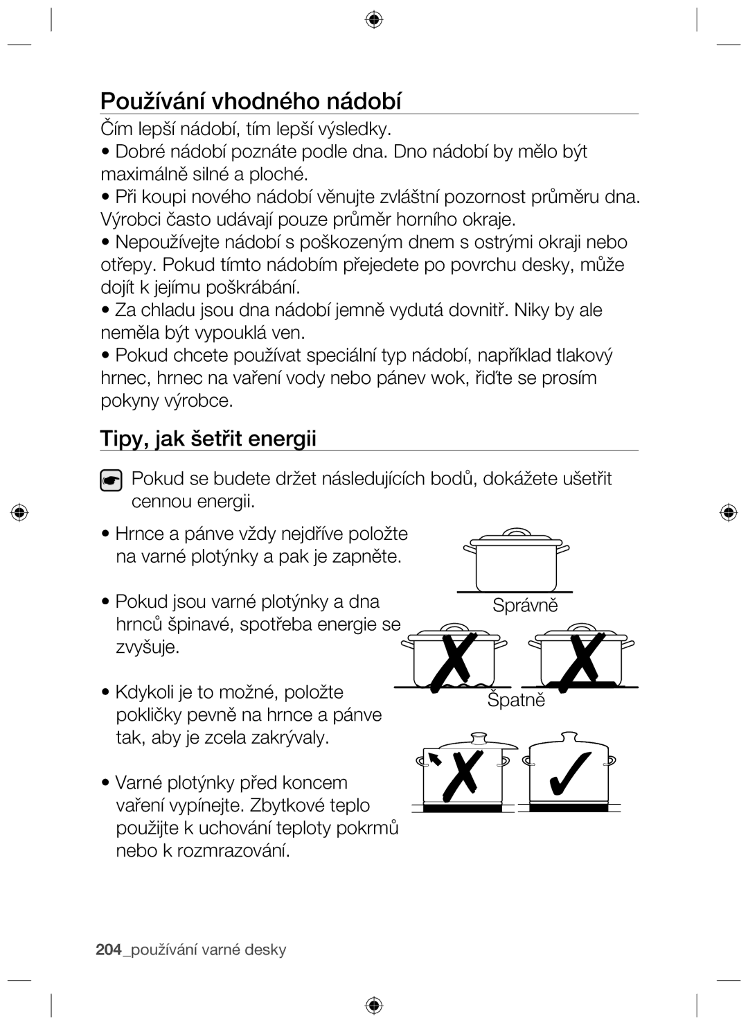 Samsung NZ63F3NM1AB/UR manual Používání vhodného nádobí, Tipy, jak šetřit energii 