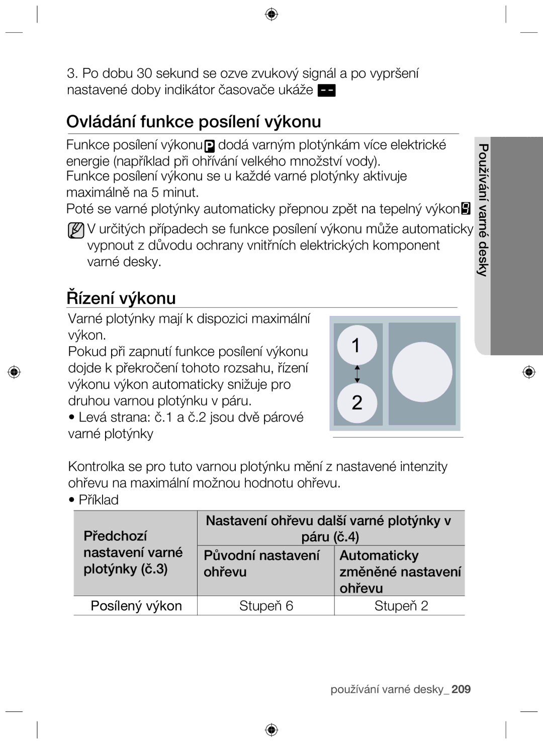 Samsung NZ63F3NM1AB/UR manual Ovládání funkce posílení výkonu, Řízení výkonu 