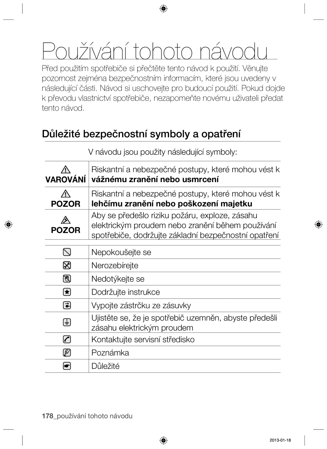 Samsung NZ63F3NM1AB/UR manual Používání tohoto návodu 