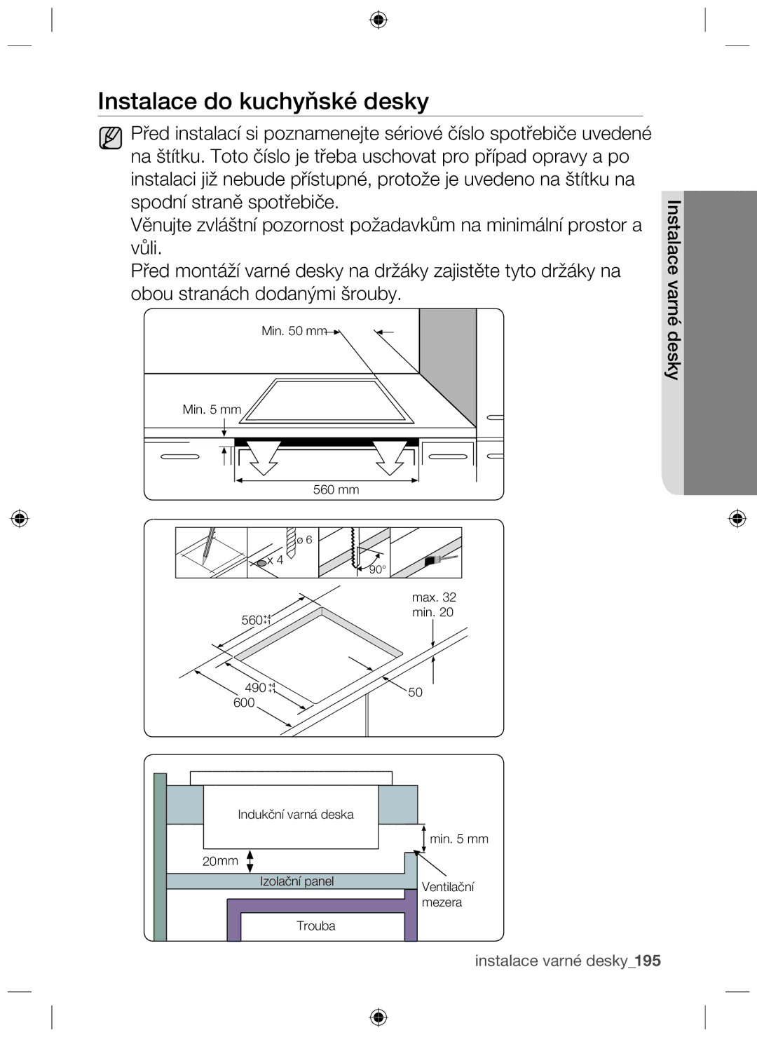 Samsung NZ63F3NM1AB/UR manual Instalace do kuchyňské desky 