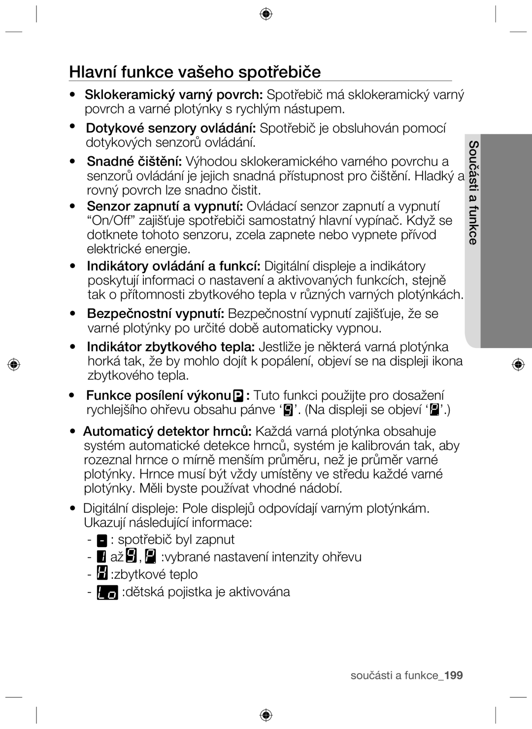 Samsung NZ63F3NM1AB/UR manual Hlavní funkce vašeho spotřebiče 