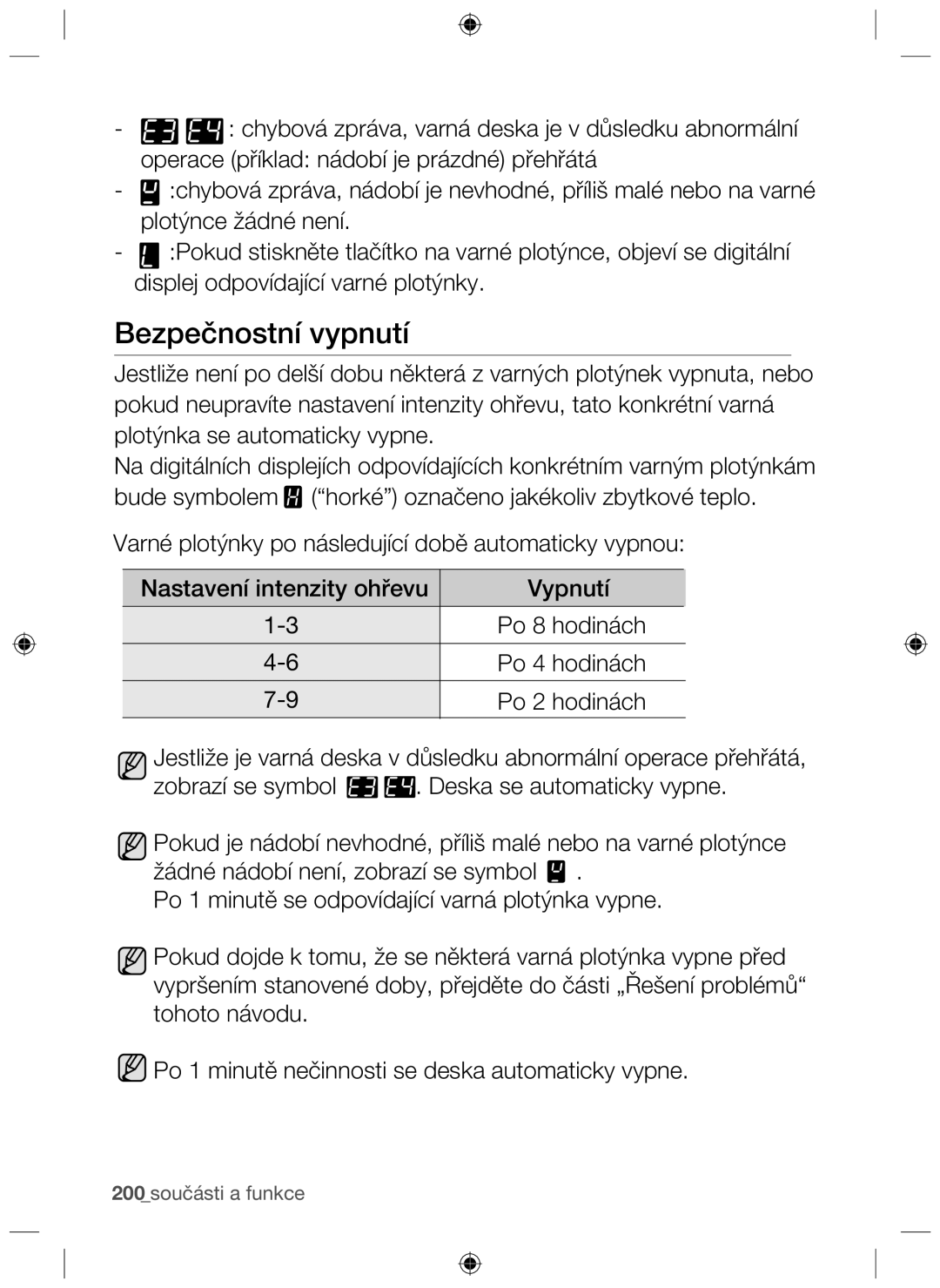 Samsung NZ63F3NM1AB/UR manual Bezpečnostní vypnutí 