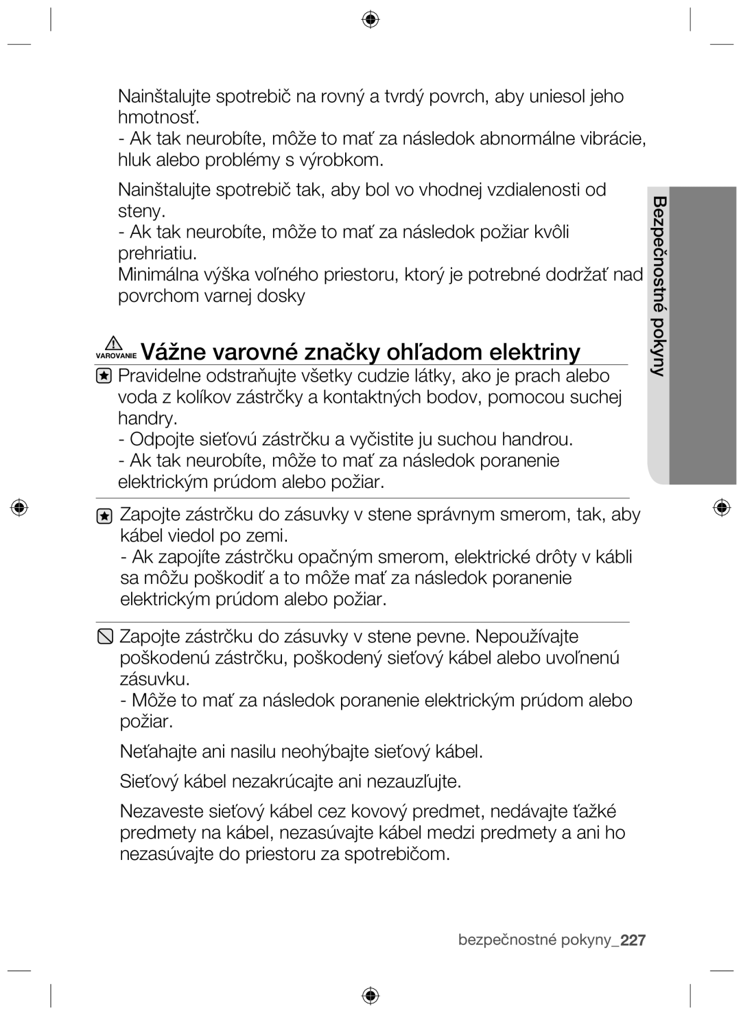 Samsung NZ63F3NM1AB/UR manual Varovanie Vážne varovné značky ohľadom elektriny 