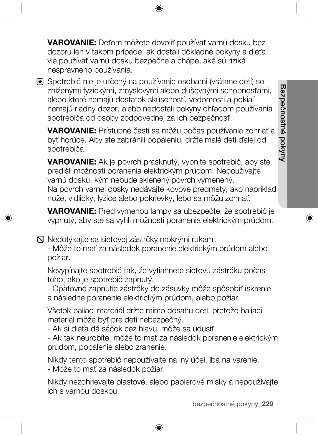 Samsung NZ63F3NM1AB/UR manual Bezpečnostné pokyny229 