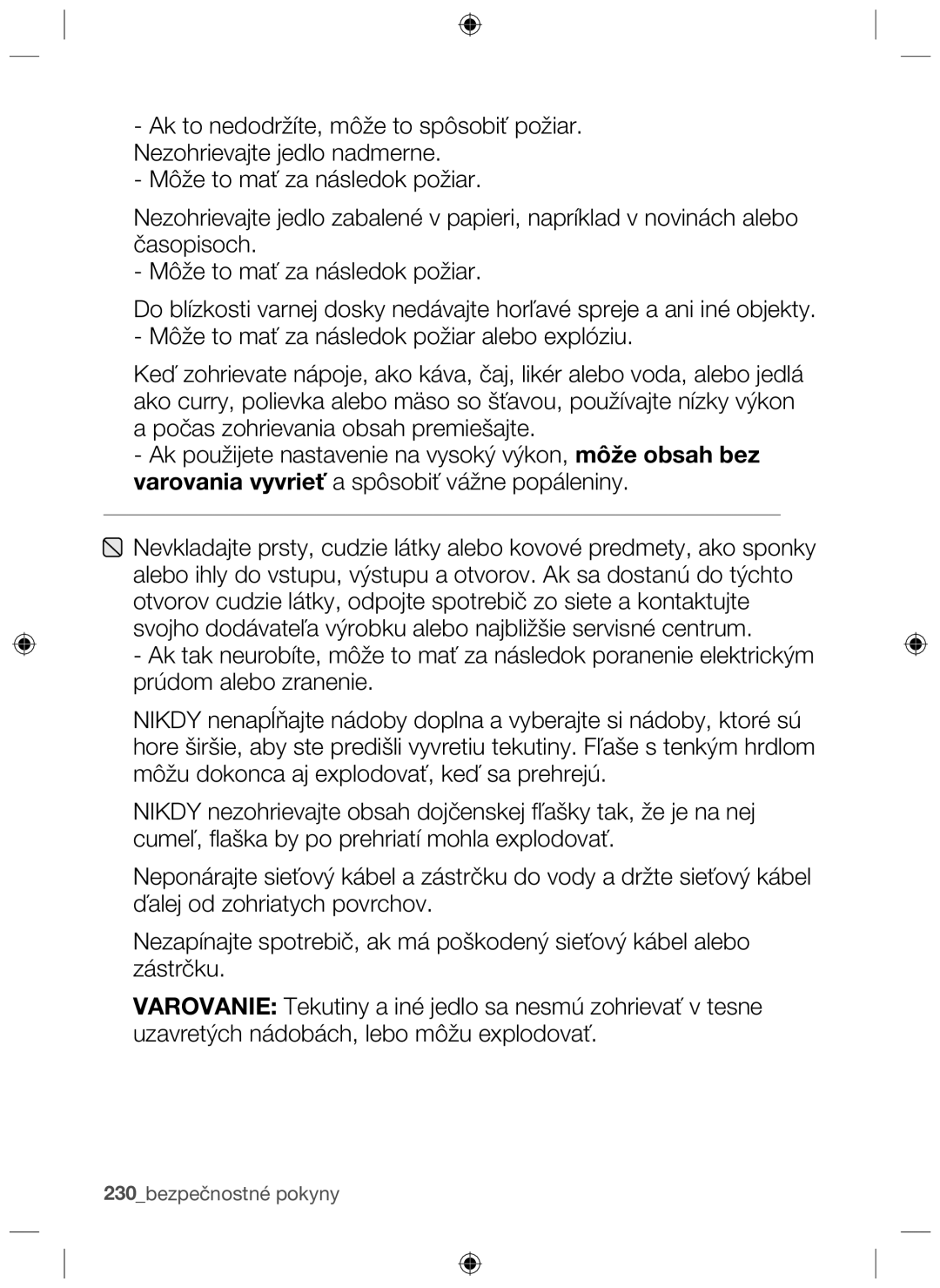 Samsung NZ63F3NM1AB/UR manual 230bezpečnostné pokyny 