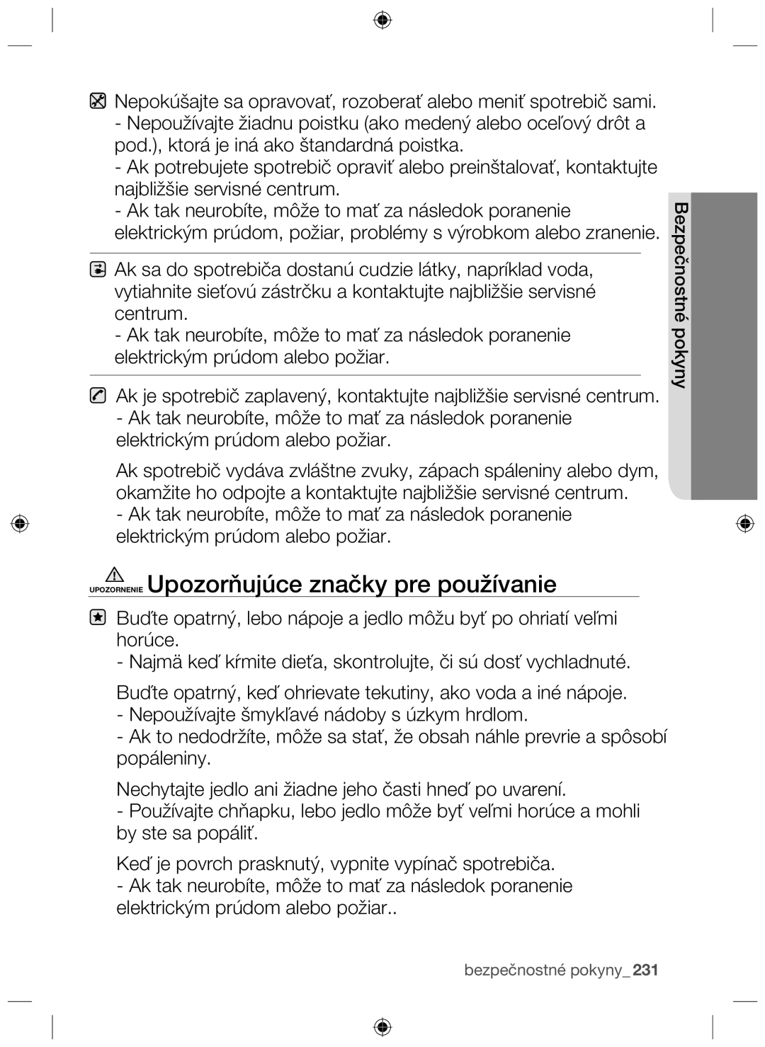 Samsung NZ63F3NM1AB/UR manual Upozornenie Upozorňujúce značky pre používanie 