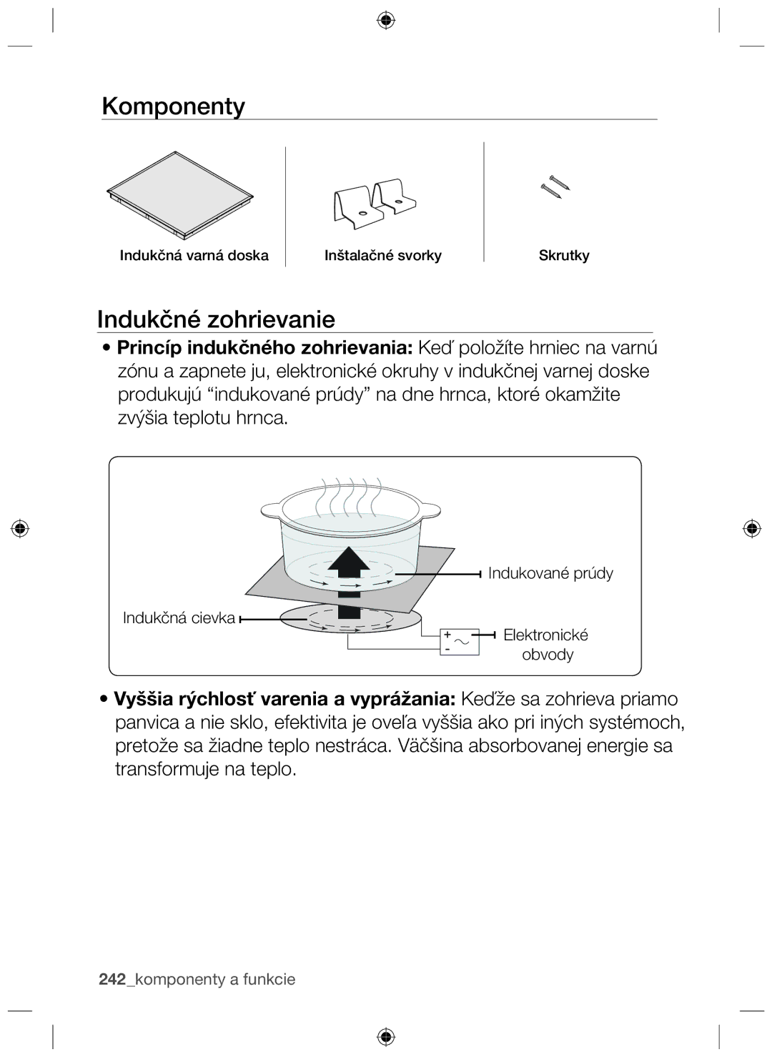 Samsung NZ63F3NM1AB/UR manual Komponenty, Indukčné zohrievanie 