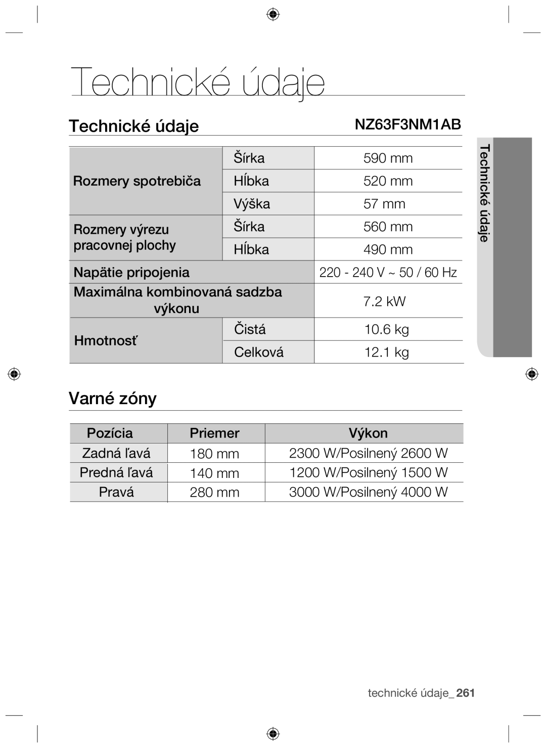 Samsung NZ63F3NM1AB/UR manual Technické údaje 