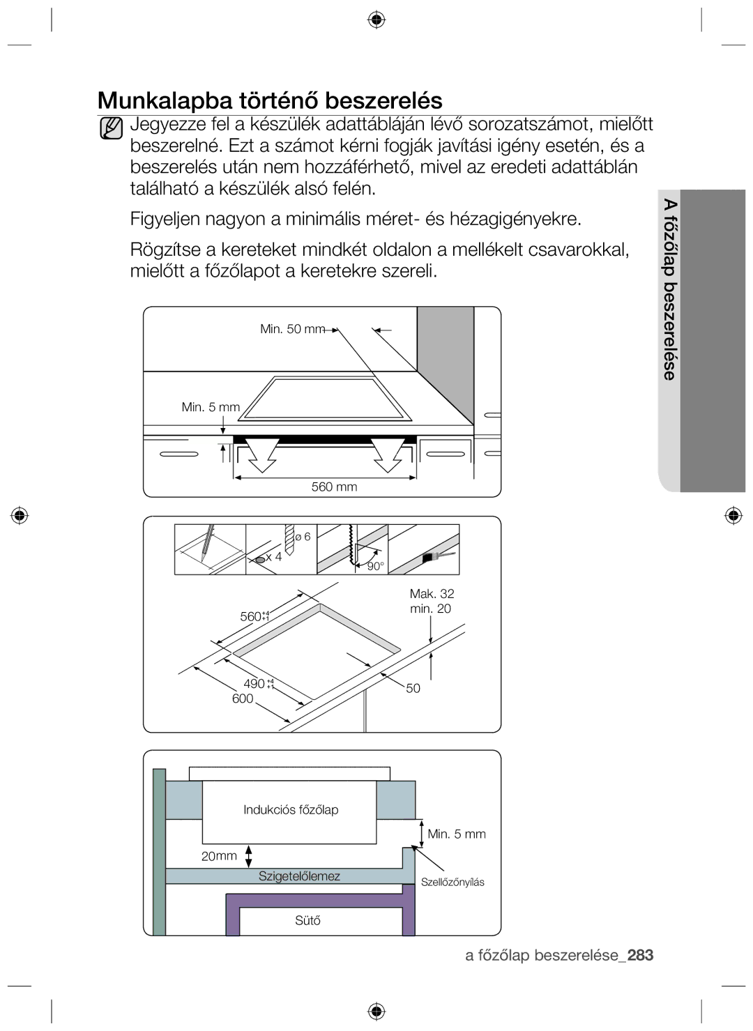 Samsung NZ63F3NM1AB/UR manual Munkalapba történő beszerelés 