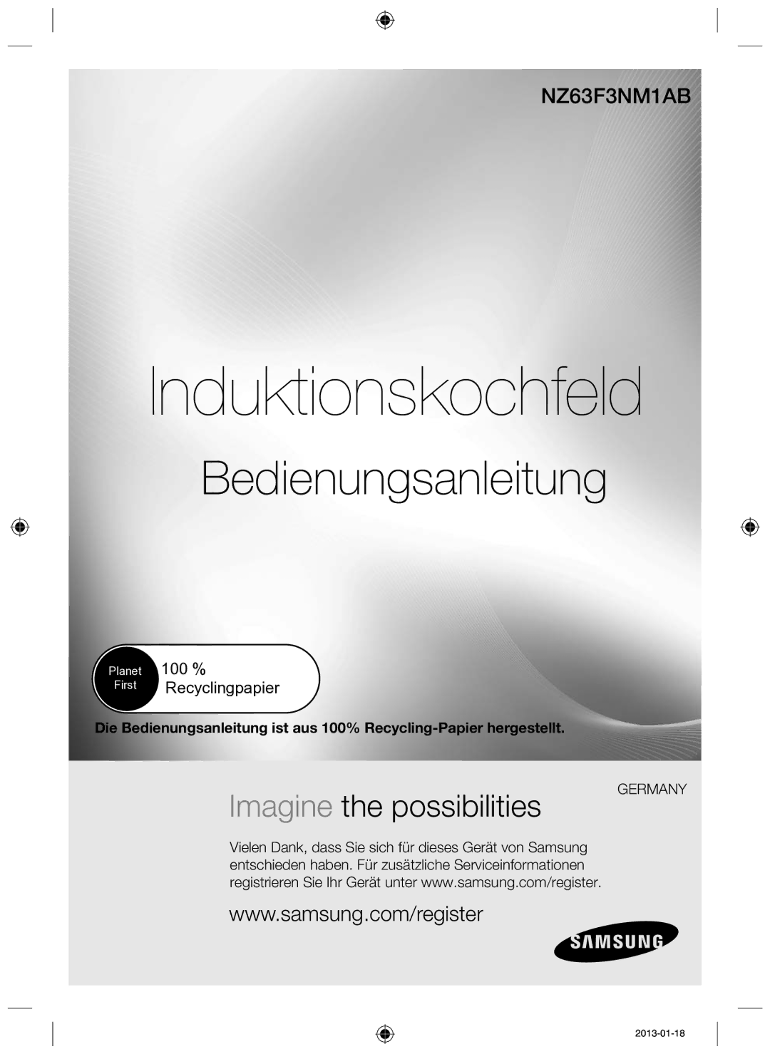 Samsung NZ63F3NM1AB/UR manual Induktionskochfeld 