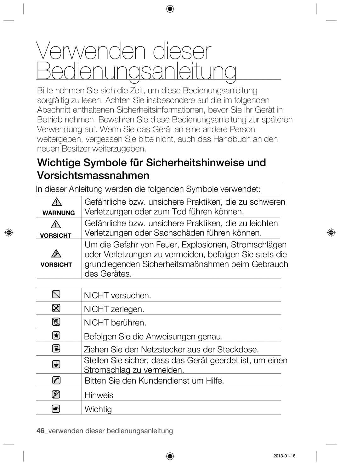 Samsung NZ63F3NM1AB/UR manual Verwenden dieser Bedienungsanleitung 