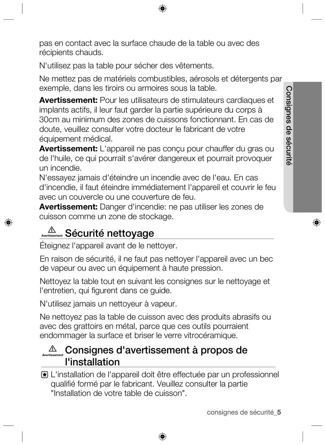 Samsung NZ63F3NM1AB/UR manual Avertissement Sécurité nettoyage 