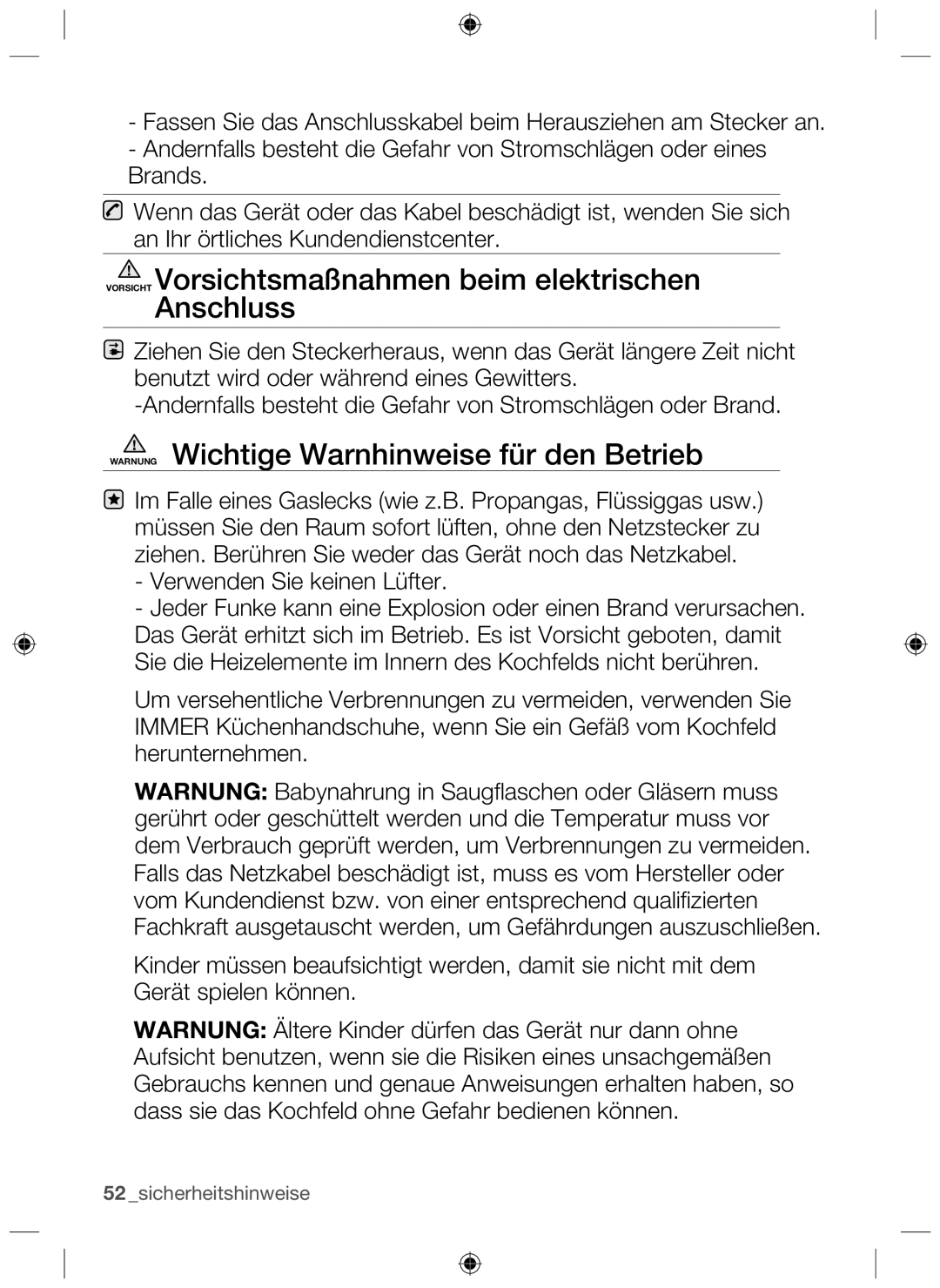 Samsung NZ63F3NM1AB/UR manual Vorsicht VorsichtsmaßnahmenAnschluss beim elektrischen 