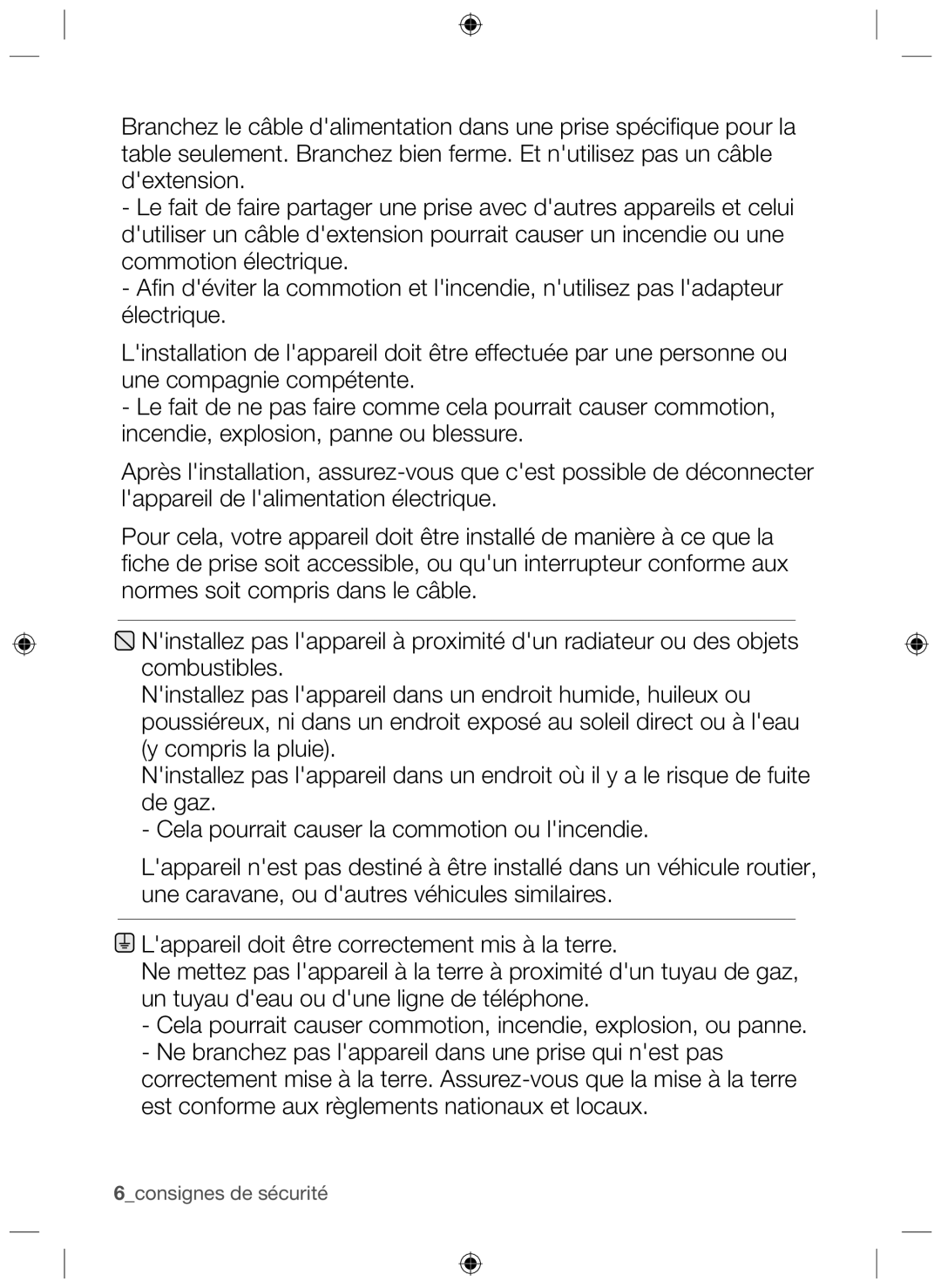 Samsung NZ63F3NM1AB/UR manual 6consignes de sécurité 