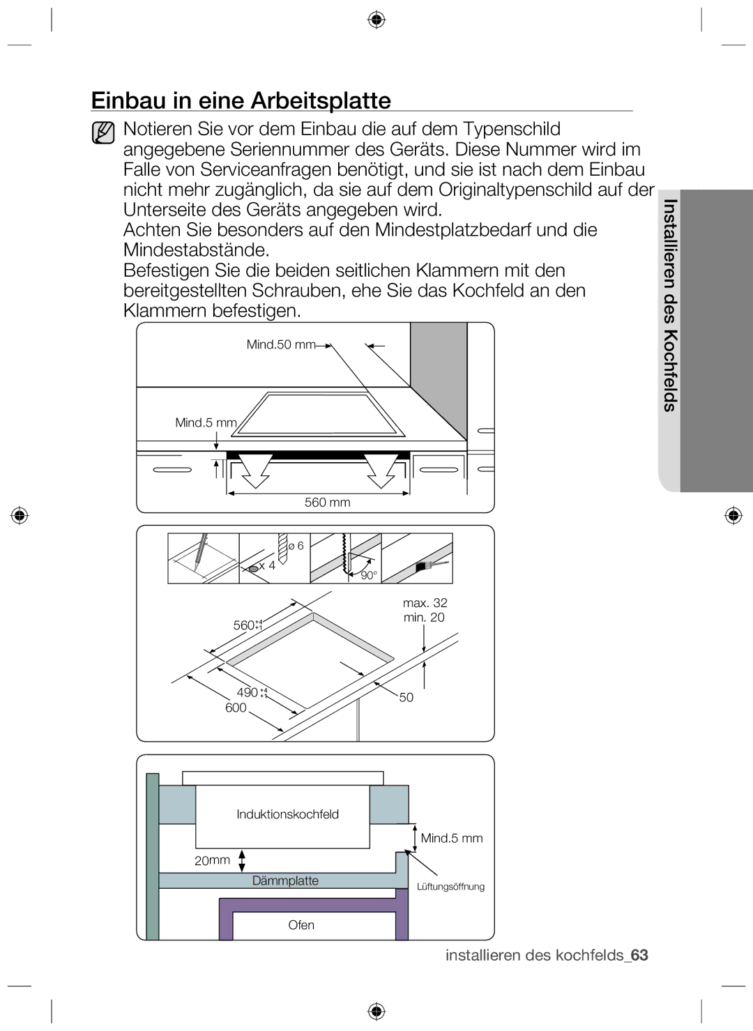 Samsung NZ63F3NM1AB/UR manual Einbau in eine Arbeitsplatte 